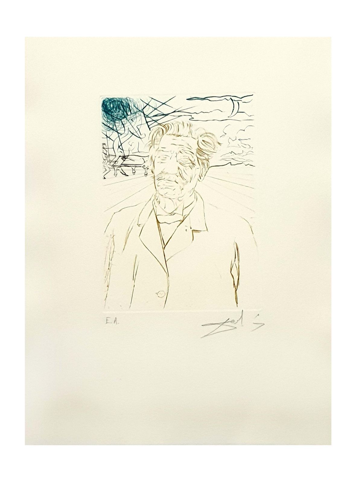 Salvador Dalí­Salvador Dali   Albert Schweitzer   Original Handsigned Engraving1970 photo Art