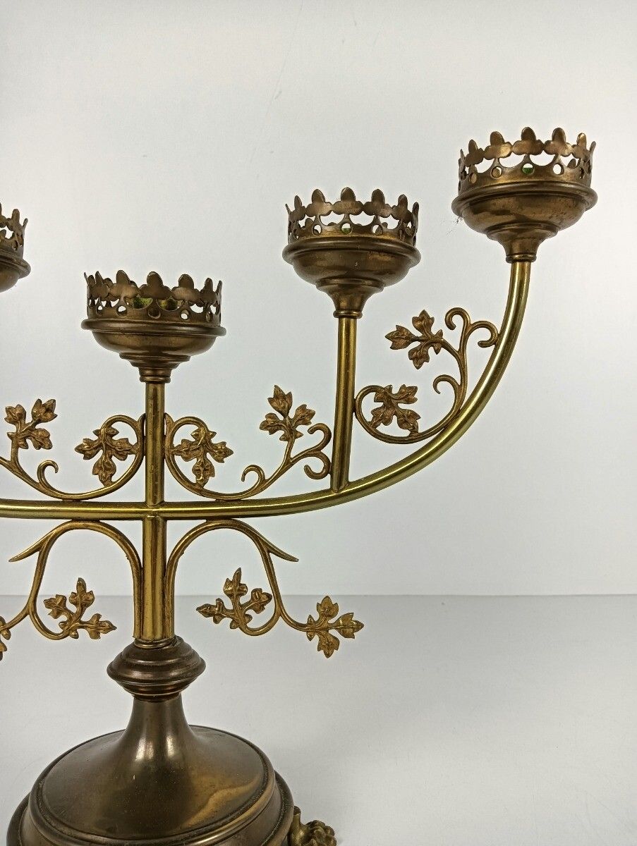 Candle Holder Brass Ornate Hollywood Regency Style Stylish Candelabra 5 Arm Leaf photo 304.0