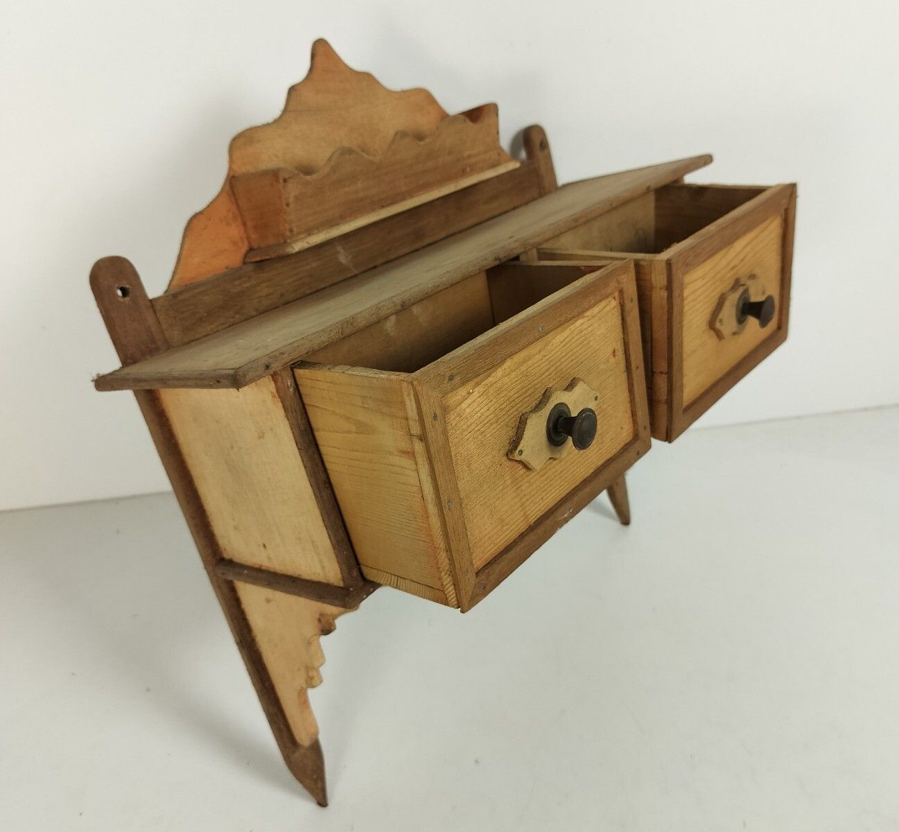 Antique Wall Hanging Herbal Rack Cabinet Kitchen Drawers Carved Sanded Wood Bar photo for sale