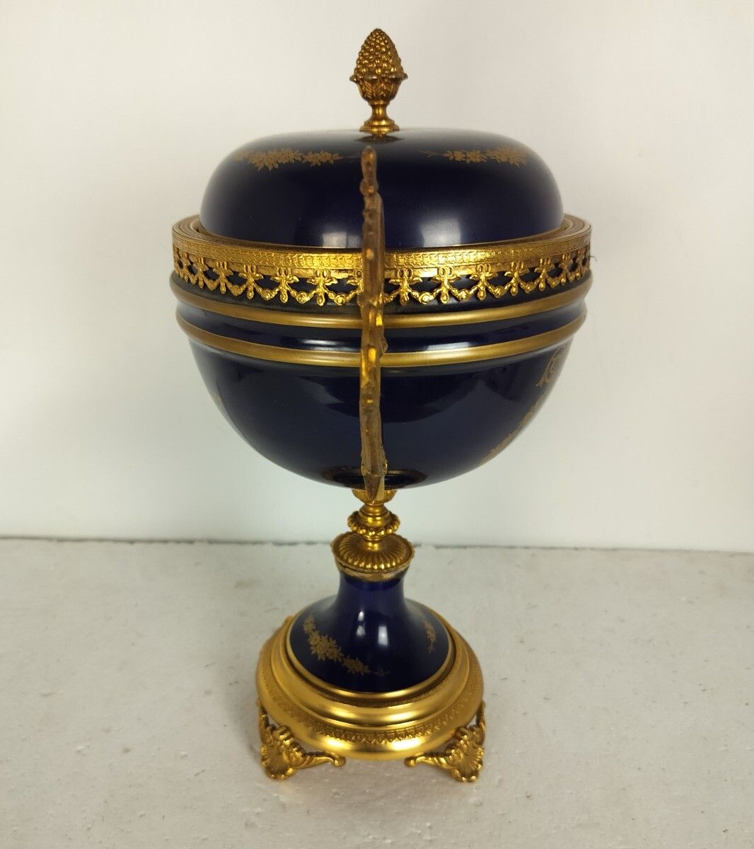 Cobalt Blue Porcelain Brass Trims Bowl Vase Urn With Lid Lumedart Belgium Beauti photo furniture