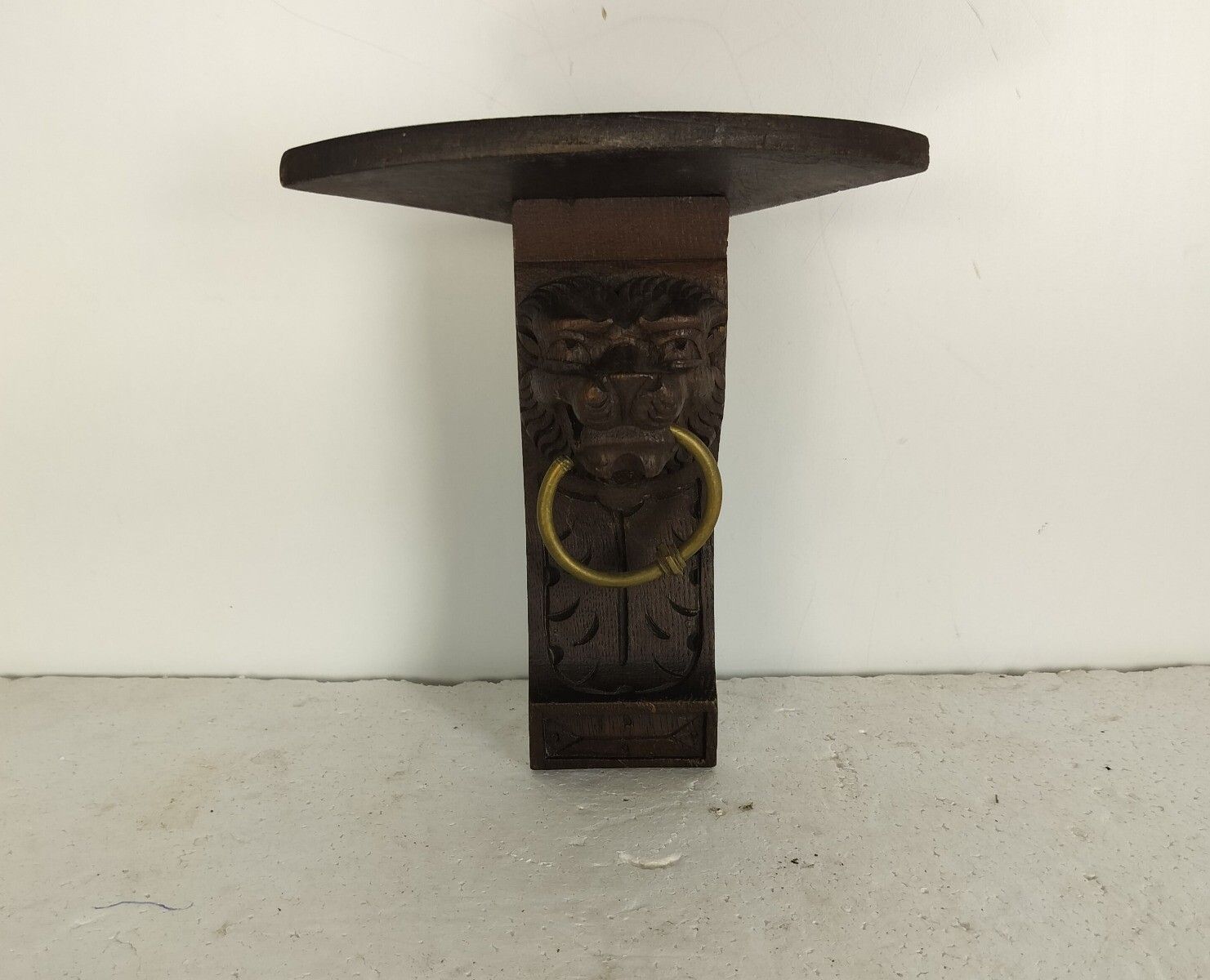 Antique French Carved Wood Reclaimed Architectural Lion Head Small Corner Consol photo for sale