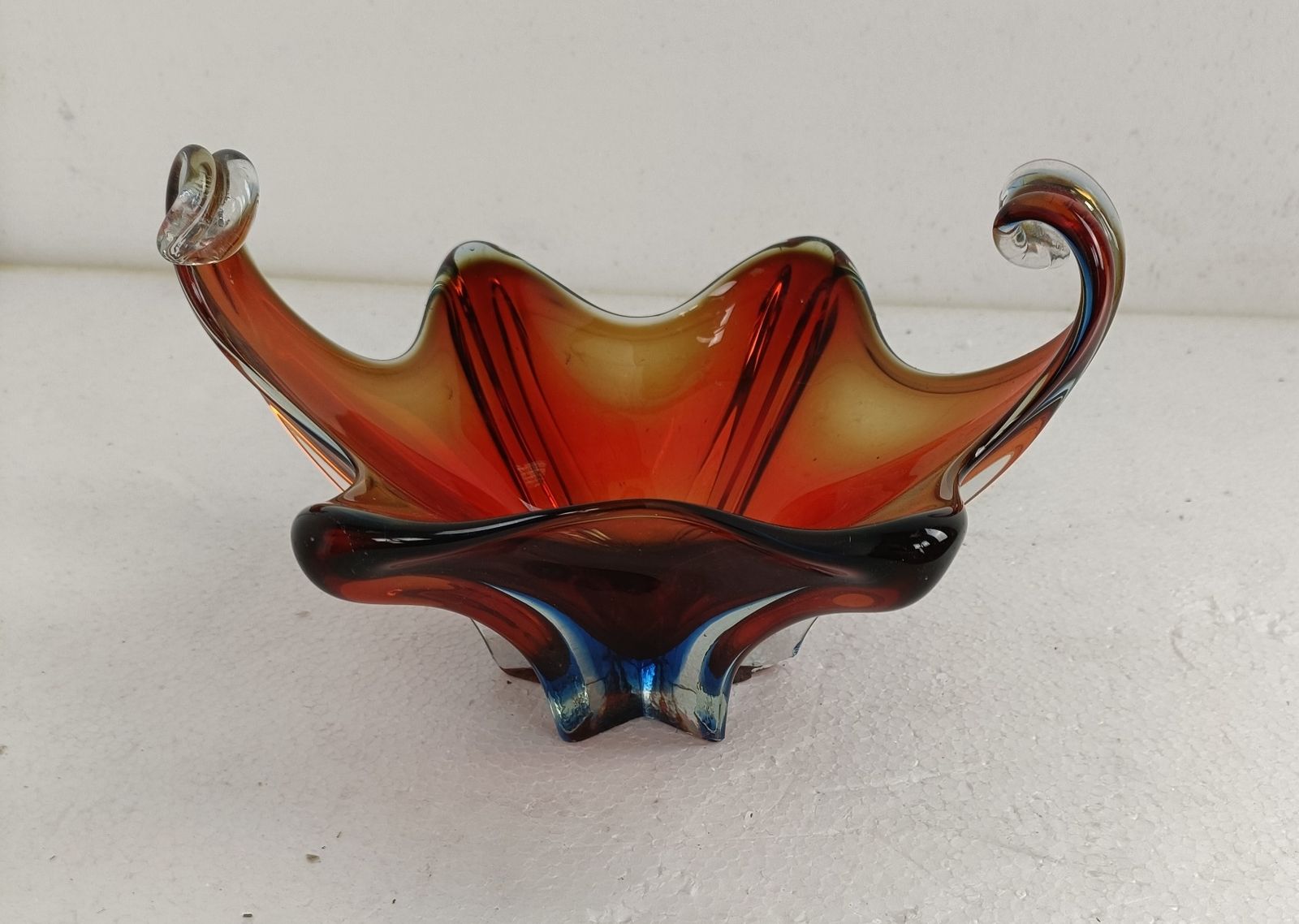 Italian Cranberry Blue Bowl Dish Centerpiece Murano Seguso Art Glass Modernist S photo furniture