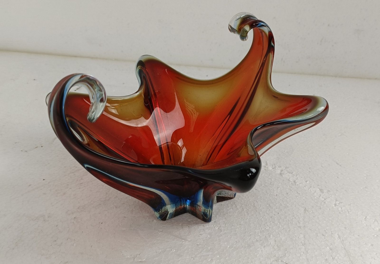 Italian Cranberry Blue Bowl Dish Centerpiece Murano Seguso Art Glass Modernist S photo 101.0