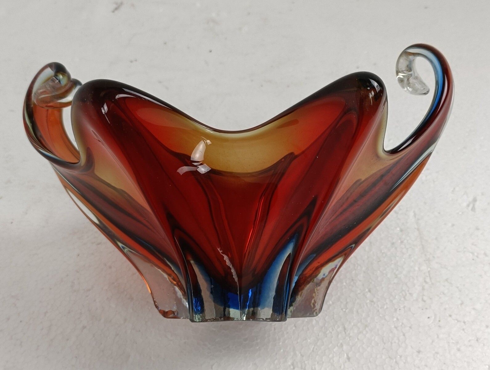 Italian Cranberry Blue Bowl Dish Centerpiece Murano Seguso Art Glass Modernist S photo vintage