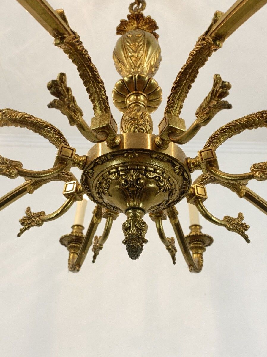 French Vintage Chandelier Bronze Dore Ornate 8 Lights Arms Pine Apples Hollywood photo buy