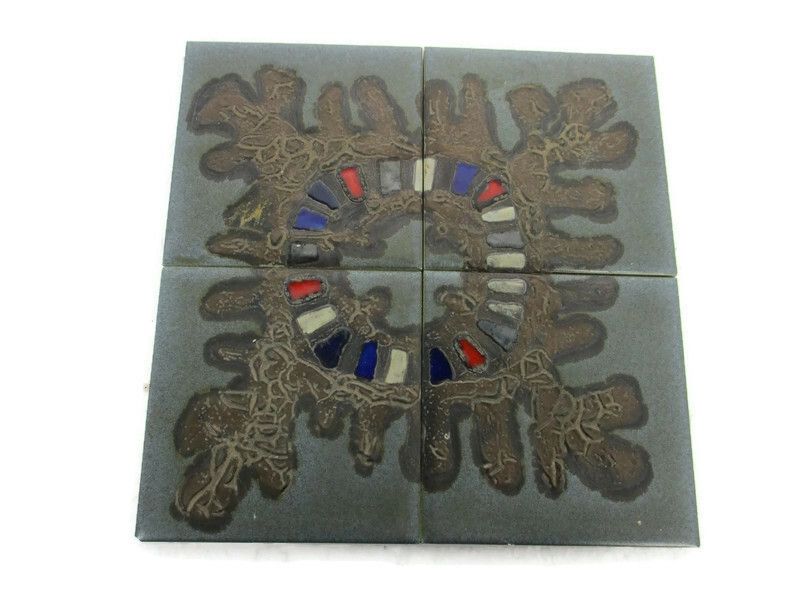 Modernist Ceramic Tiles  Perignem Mid Century Modernist Abstract Fat Lava 4 Pcs