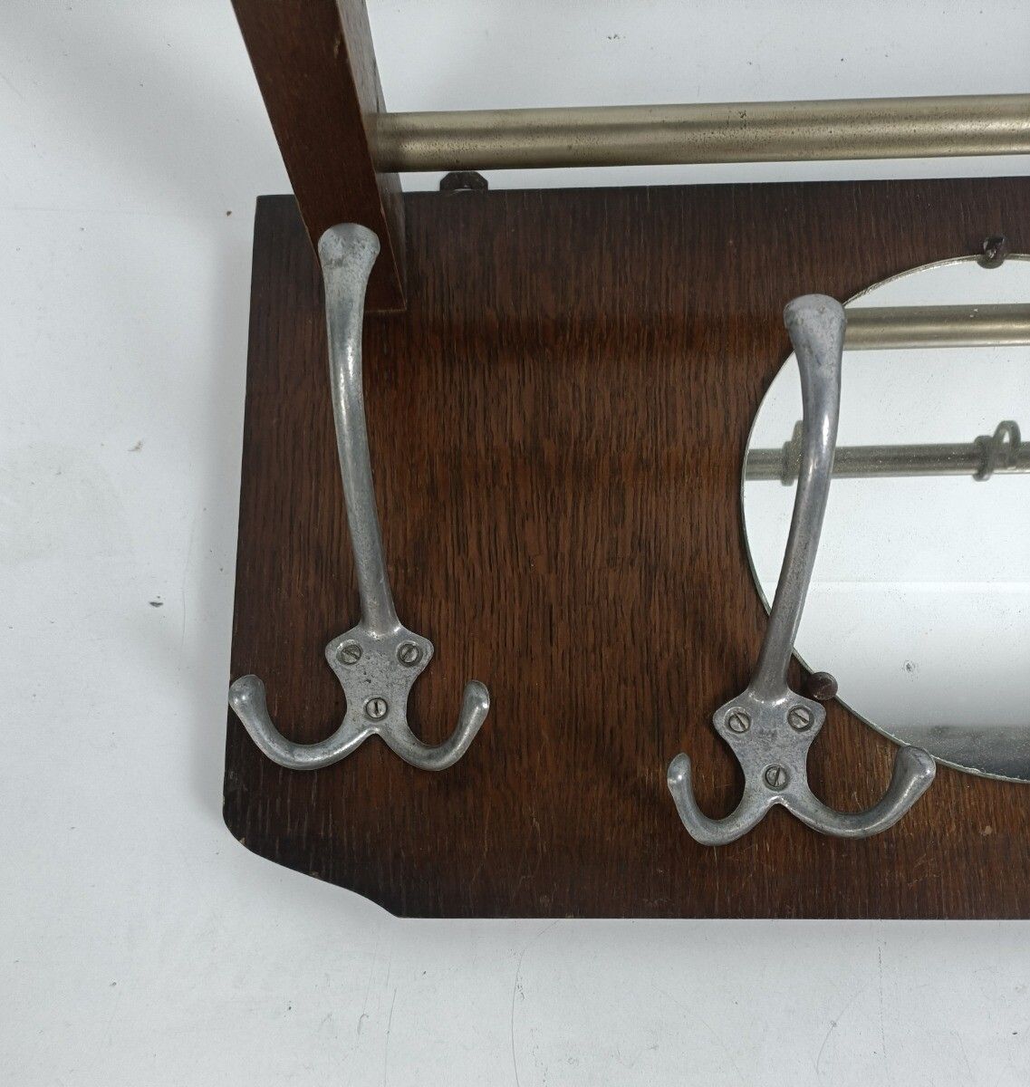 Small Vintage Railroad Luggage Hat Coat Rack Mid Century Modern Industrial Round photo vintage