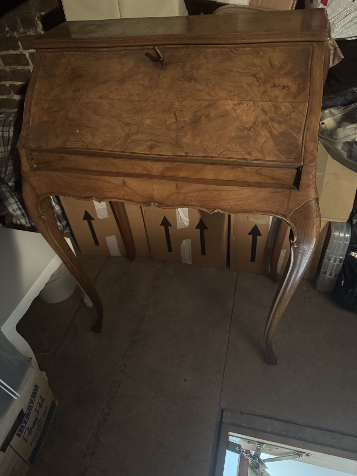 19th Century Burr Walnut  French Louis XV Style Desk Bureau photo for sale