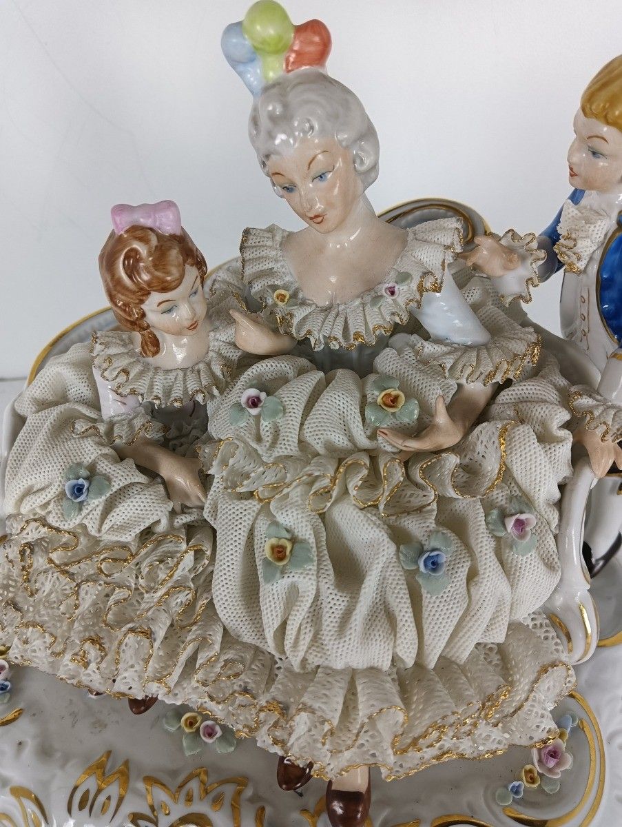 Home Decor Large Statue Figurine Porcelain Marked Dresden Germany Lace Lady With Children V photo