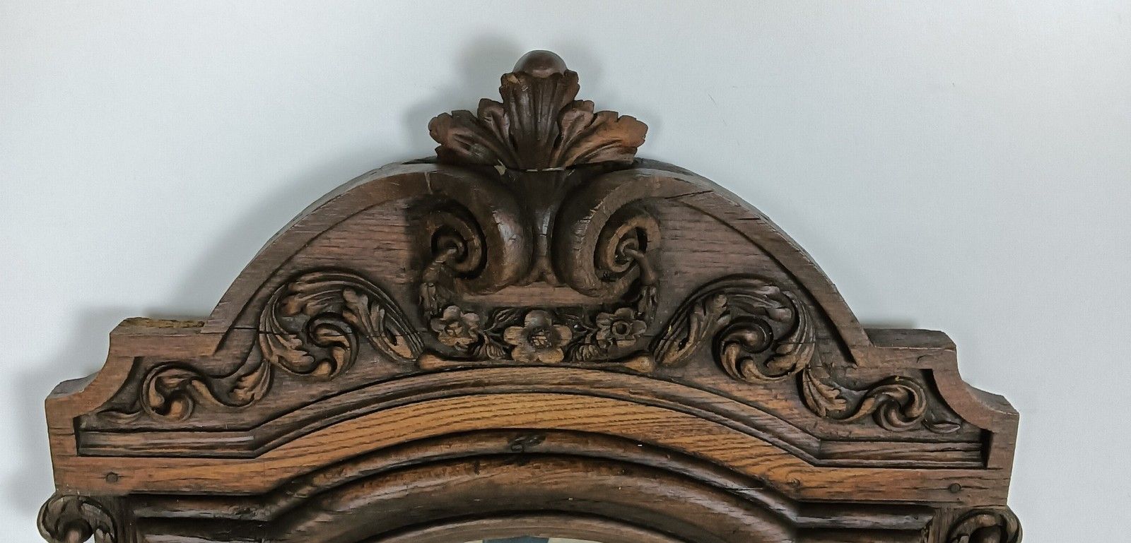Stunning Large Antique Breton Style Hand Carved Wood Mirror Wall Hanging photo vinterior