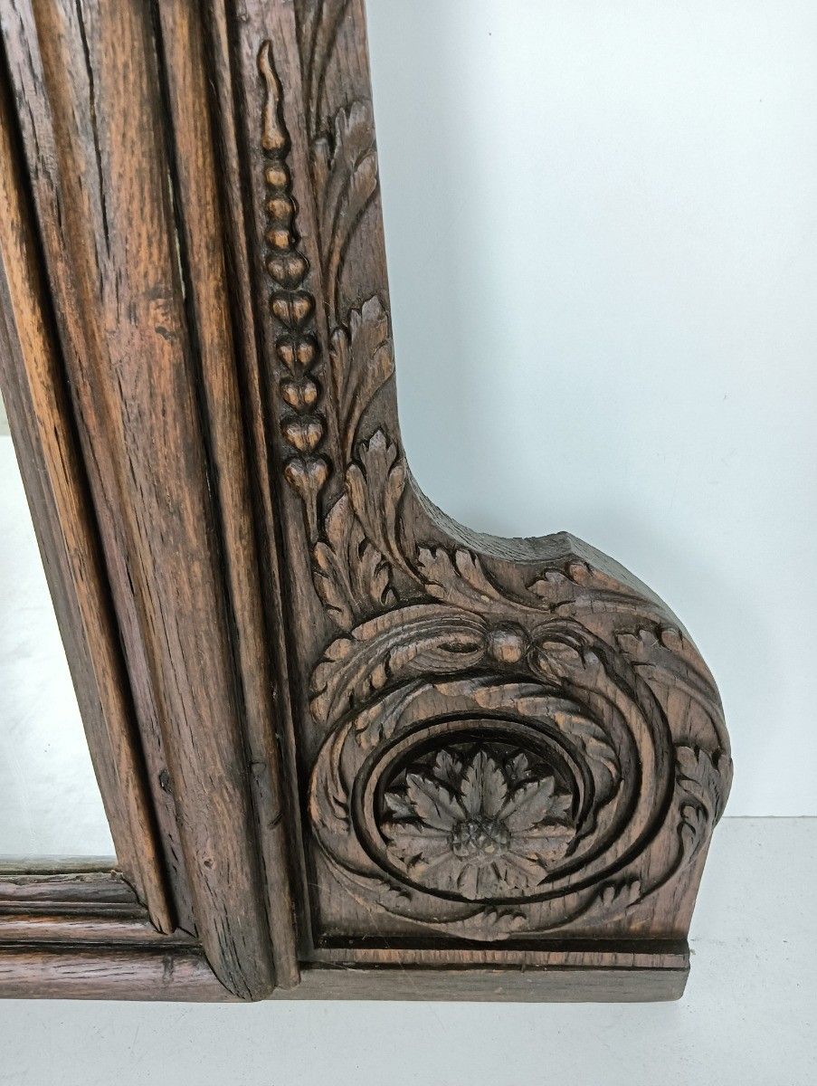 Stunning Large Antique Breton Style Hand Carved Wood Mirror Wall Hanging photo vintage