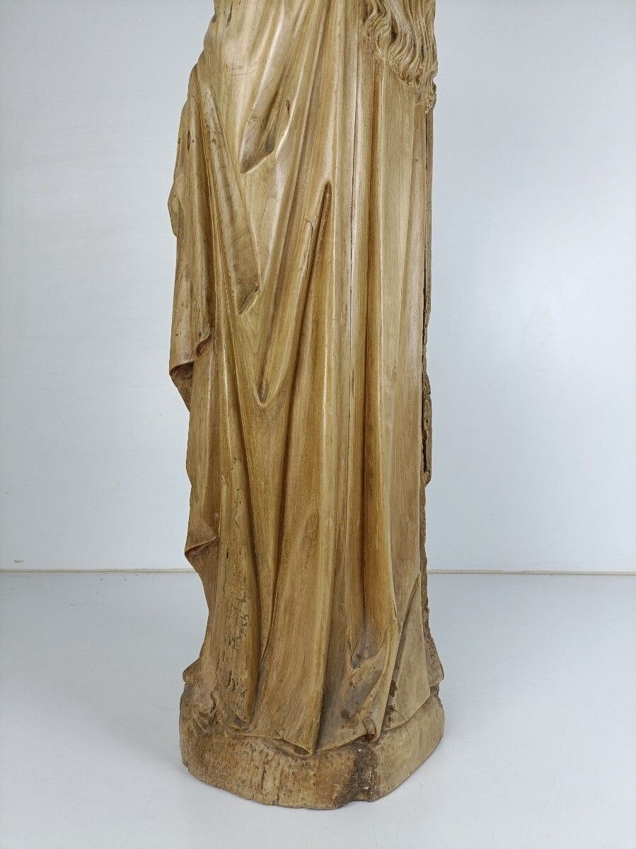 Large Statue Church Hand Carved Wood Antique Saint Ursula Arrow 19th Century Htf photo vinterior