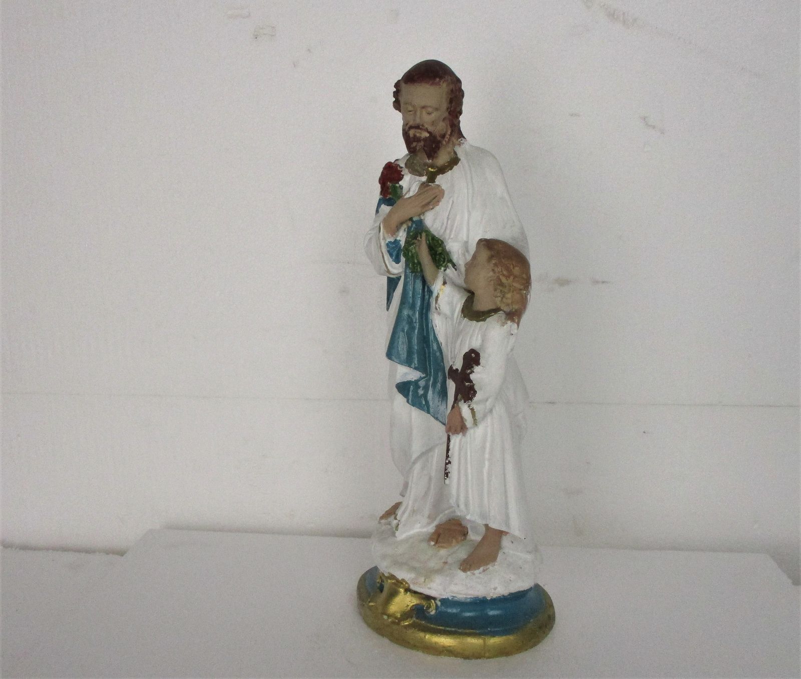 Statue Saint Joseph Protector Of Homes Infant Jesus Statue Chapel Art Deco 17.32 photo vinterior
