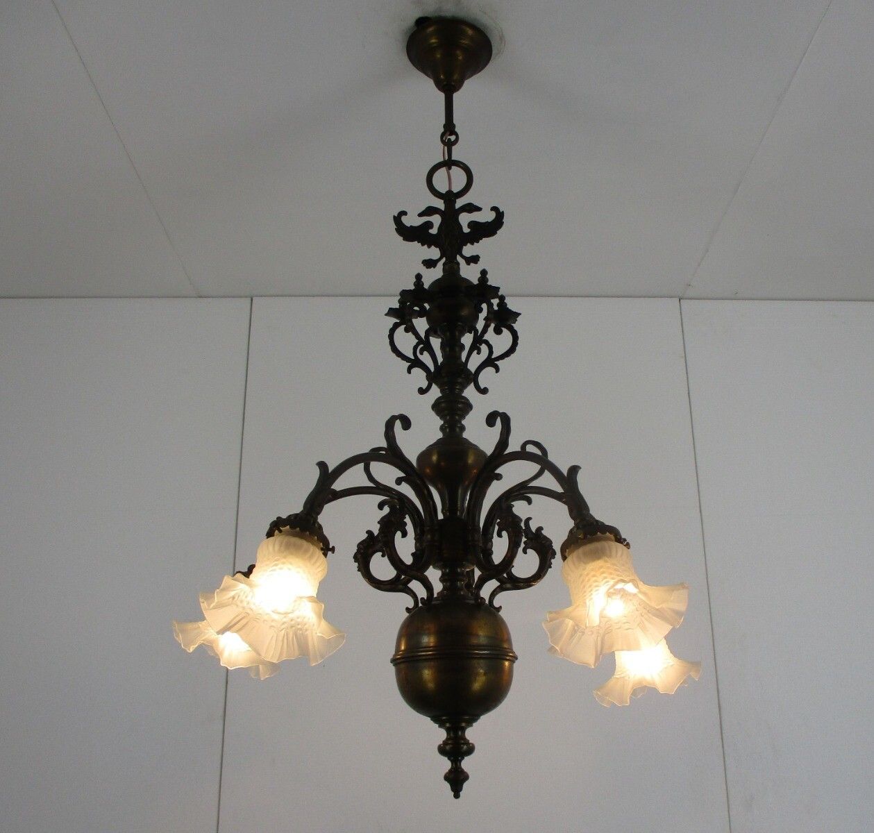 Antique Flemish Dutch Double Chandelier 5 Arms Lights Bronze Brass  Eagles Gothi photo furniture