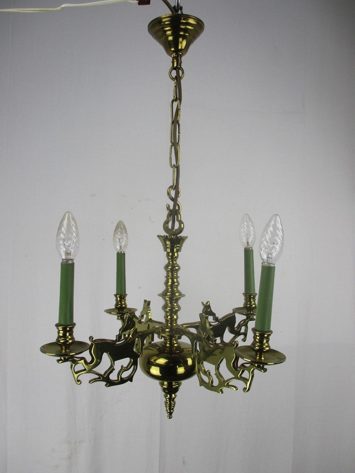 Vintage Chandelier Reindeer Deer Figurines Figures 4 Lights Arms Brass Christmas photo Lighting