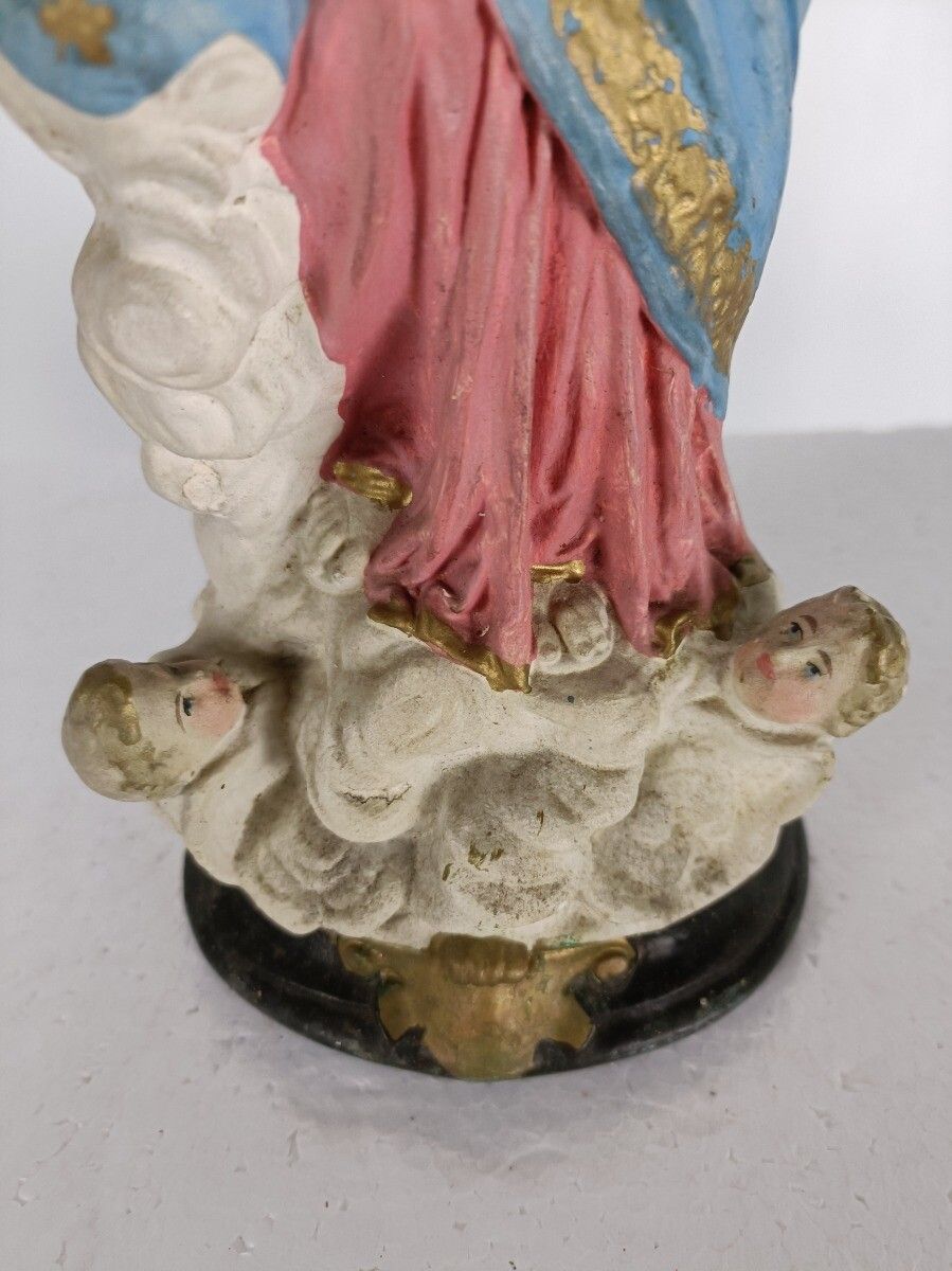 Antique Neo Gothic Statue Plaster Polychrome Our Lady Of Victory With Infant Jes photo for sale