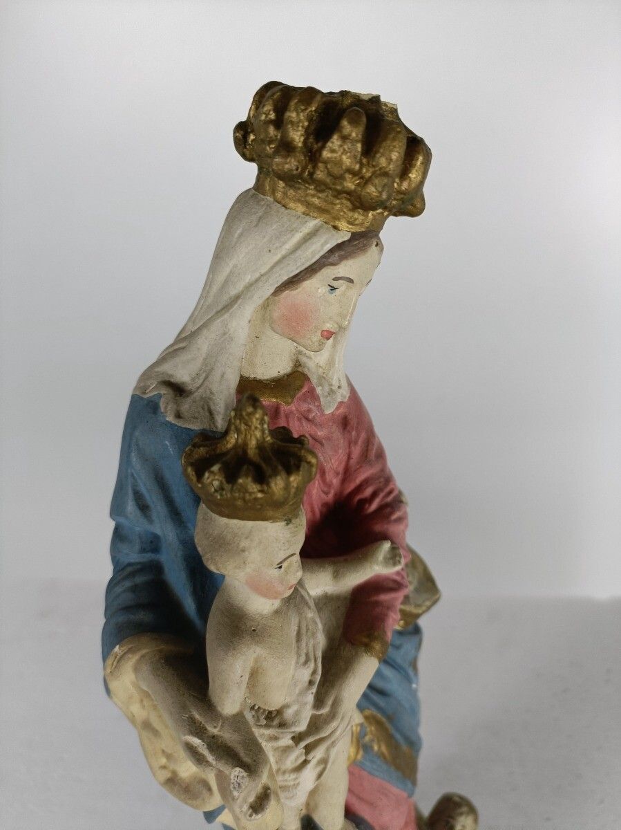 Antique Neo Gothic Statue Plaster Polychrome Our Lady Of Victory With Infant Jes photo buy