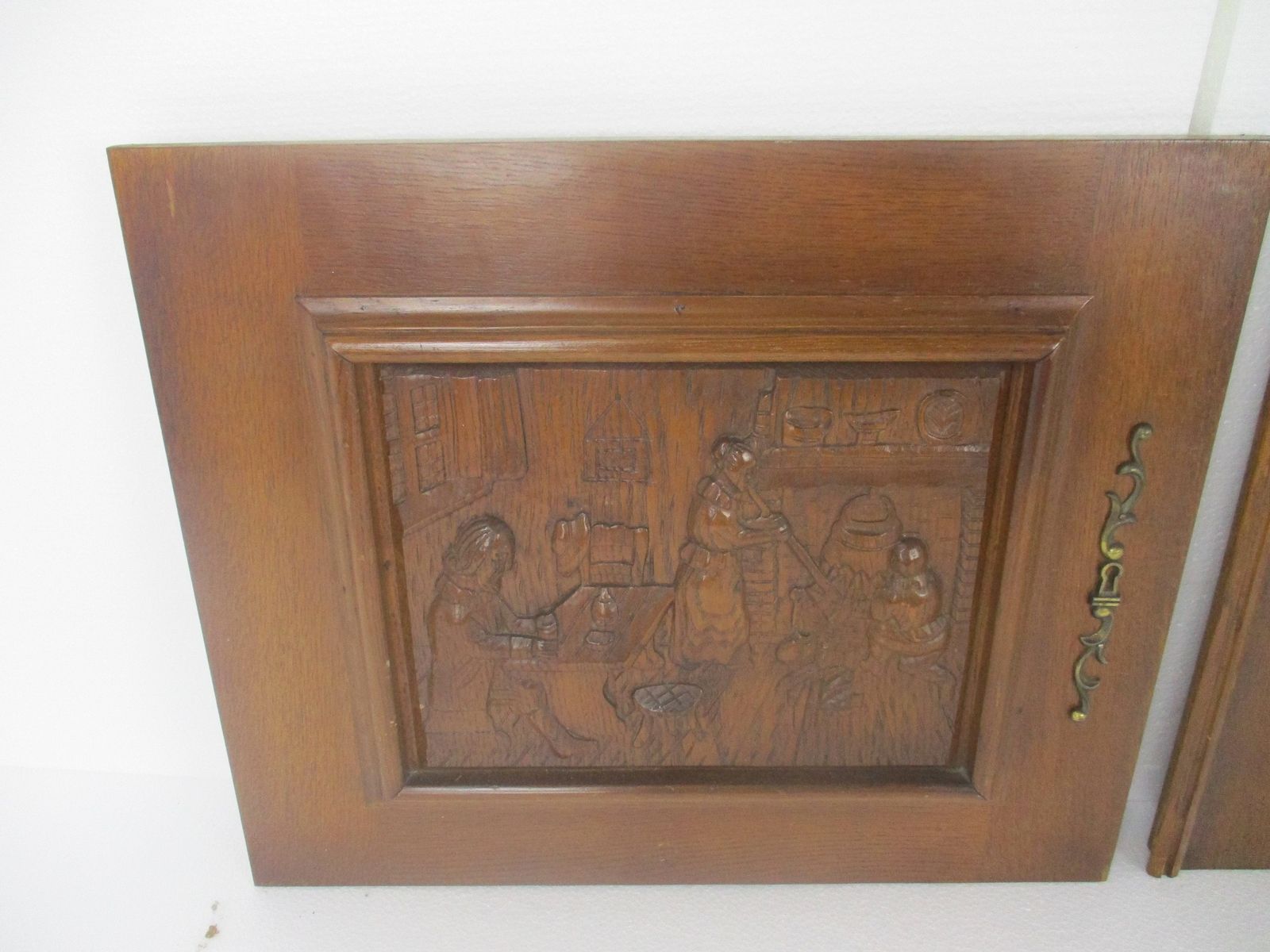 Pair Vintage Hand Carvedwood Breughel  Door Panels Reclaimed Architectural Kitch photo furniture