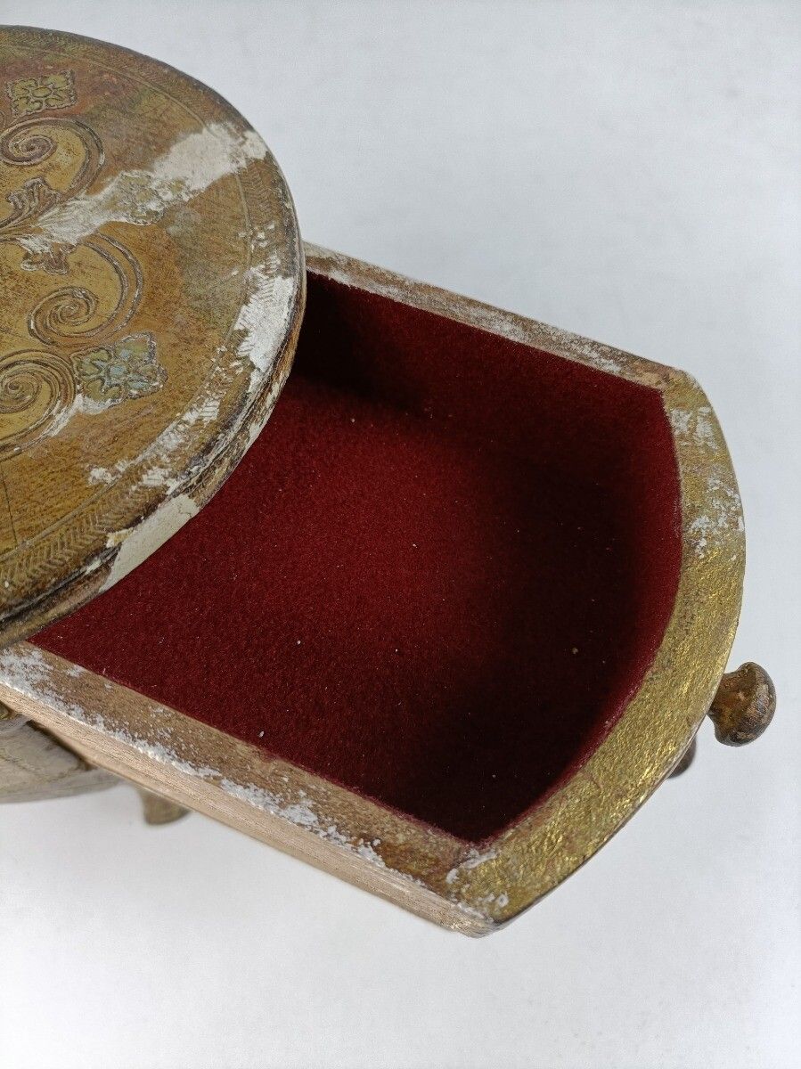 Home Decor Small Italian Mid Century Hollywood Regency Florentine Jewelry Trinket Box Cabin photo