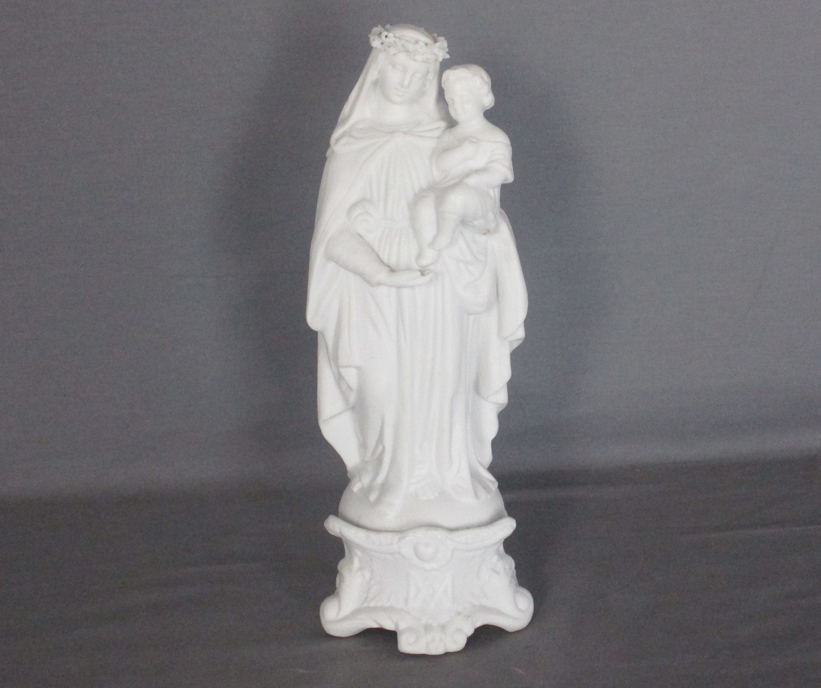 Antique Bisque Porcelain Statue Virgin Our Lady Mary Madonna With Infant Jesus F