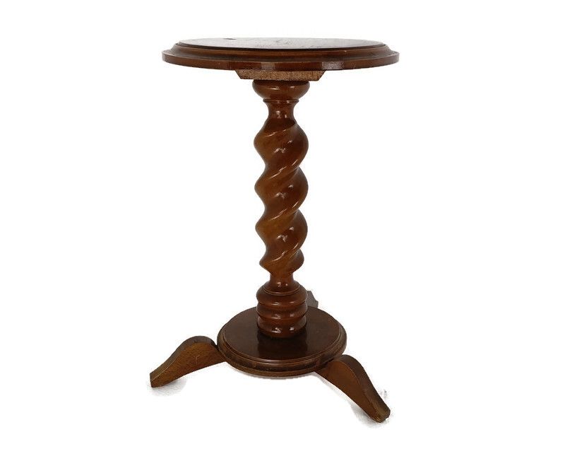 Vintage Hand Carved Wood Barley Twist Very Special Legs  Tripod Side Table Plant