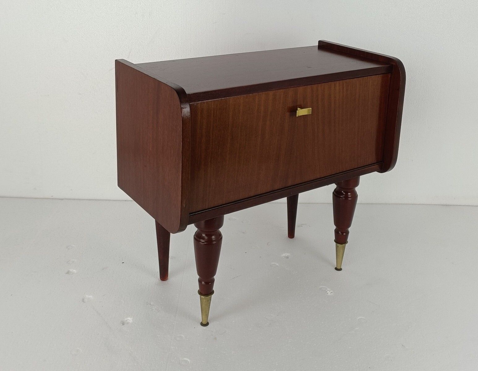 Vintage Funky Nightstand Wood Mid Century Modern Style End Table Commode Brass L photo furniture