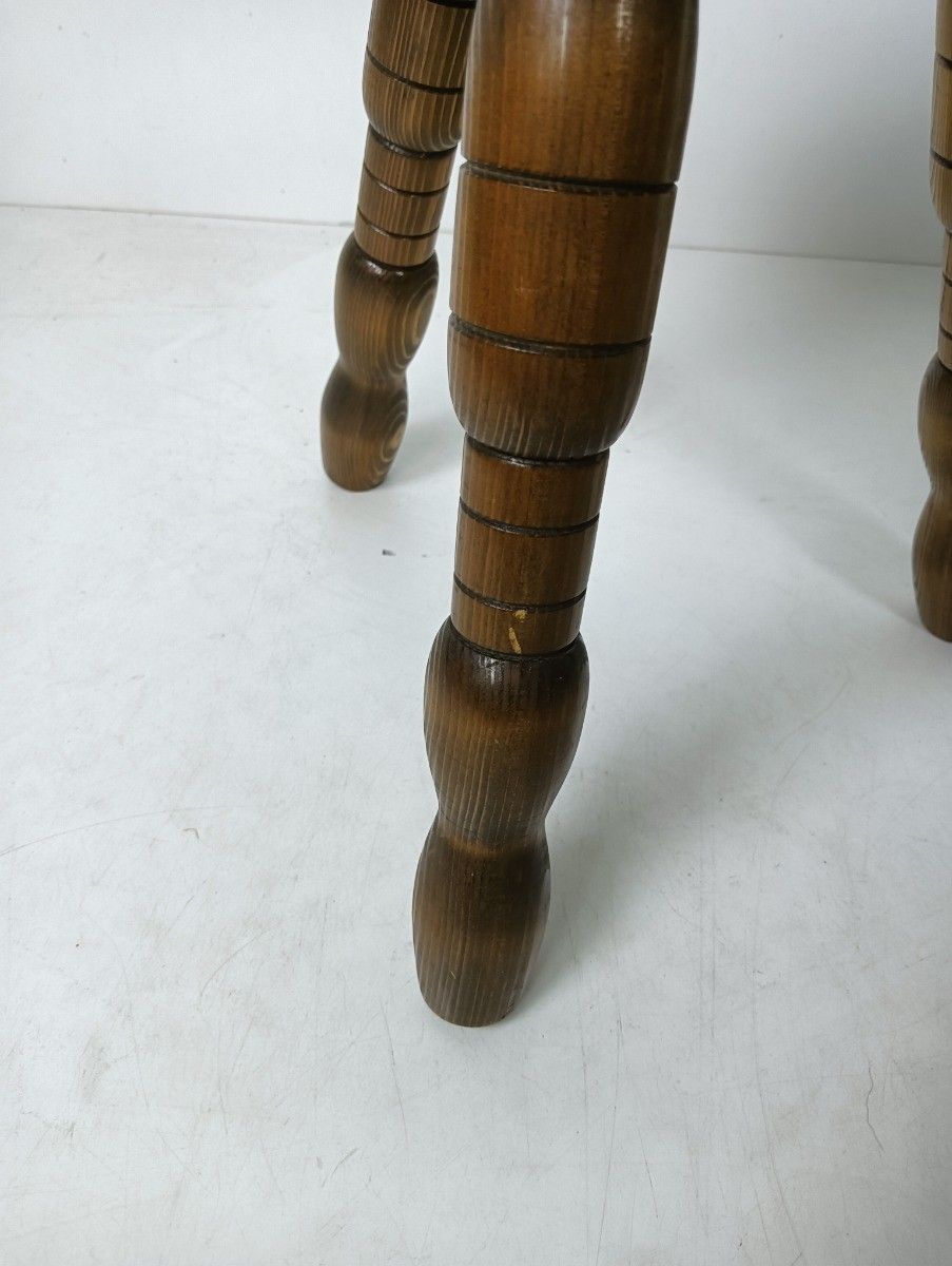Set Of 3 Milking Stools Pedestals Carved Wood Matching Set Side Tables Vintage B photo furniture