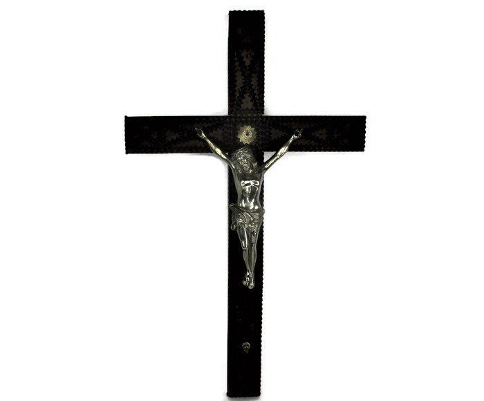 Large Tramp Trench Tramp Folk Art Hanging Hand Carved Wooden Crucifix Spelter photo furniture