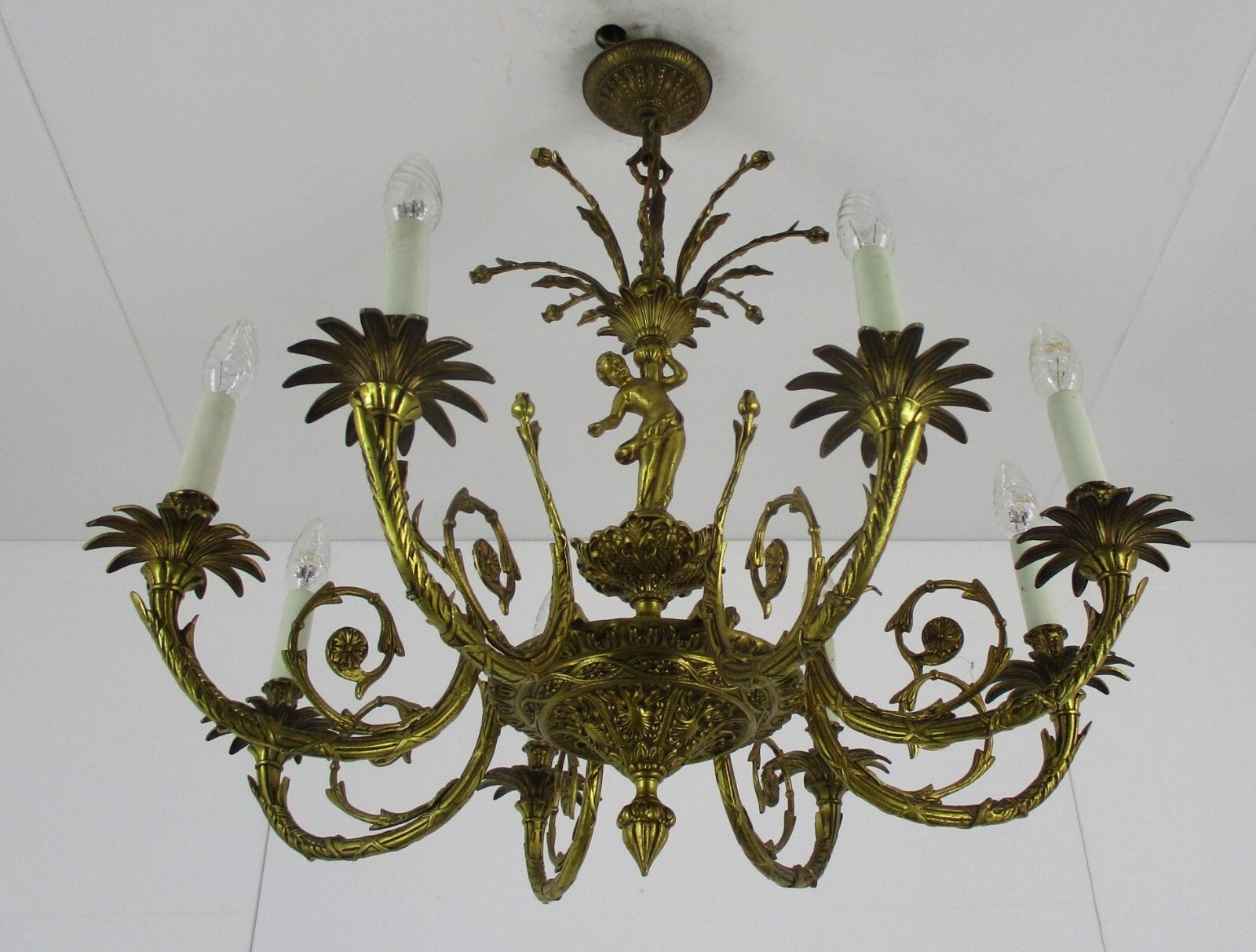 French Gilded Bronze Chandelier Impressive Art Nouveau Putti 6 Lights H Regency photo vintage