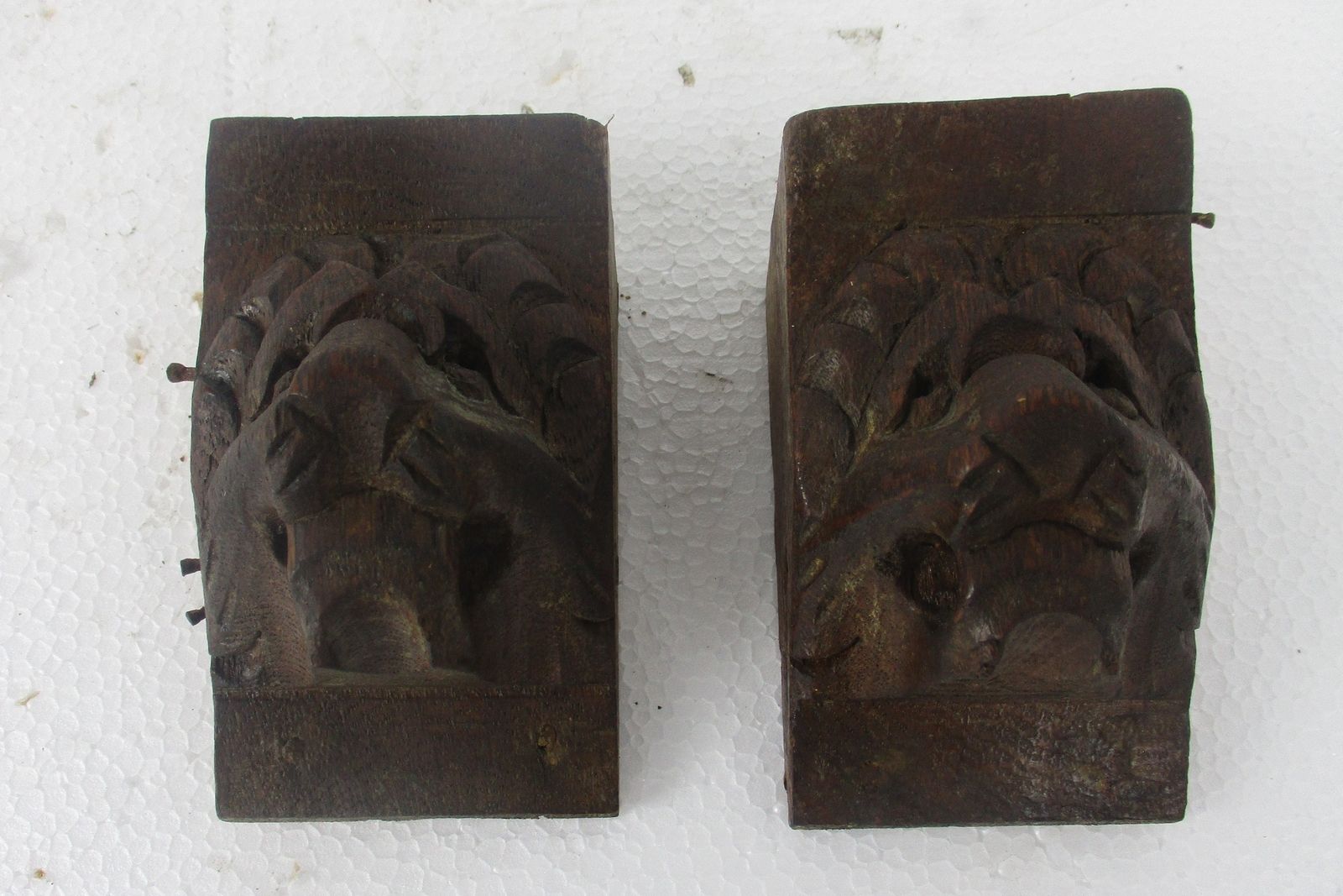 Antique Pair Corbels Hand Carved Wood Architectural Reclaimed Lion Heads Trim photo furniture