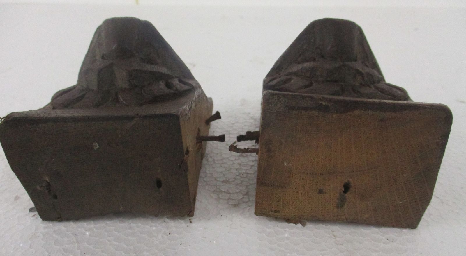 Antique Pair Corbels Hand Carved Wood Architectural Reclaimed Lion Heads Trim photo buy