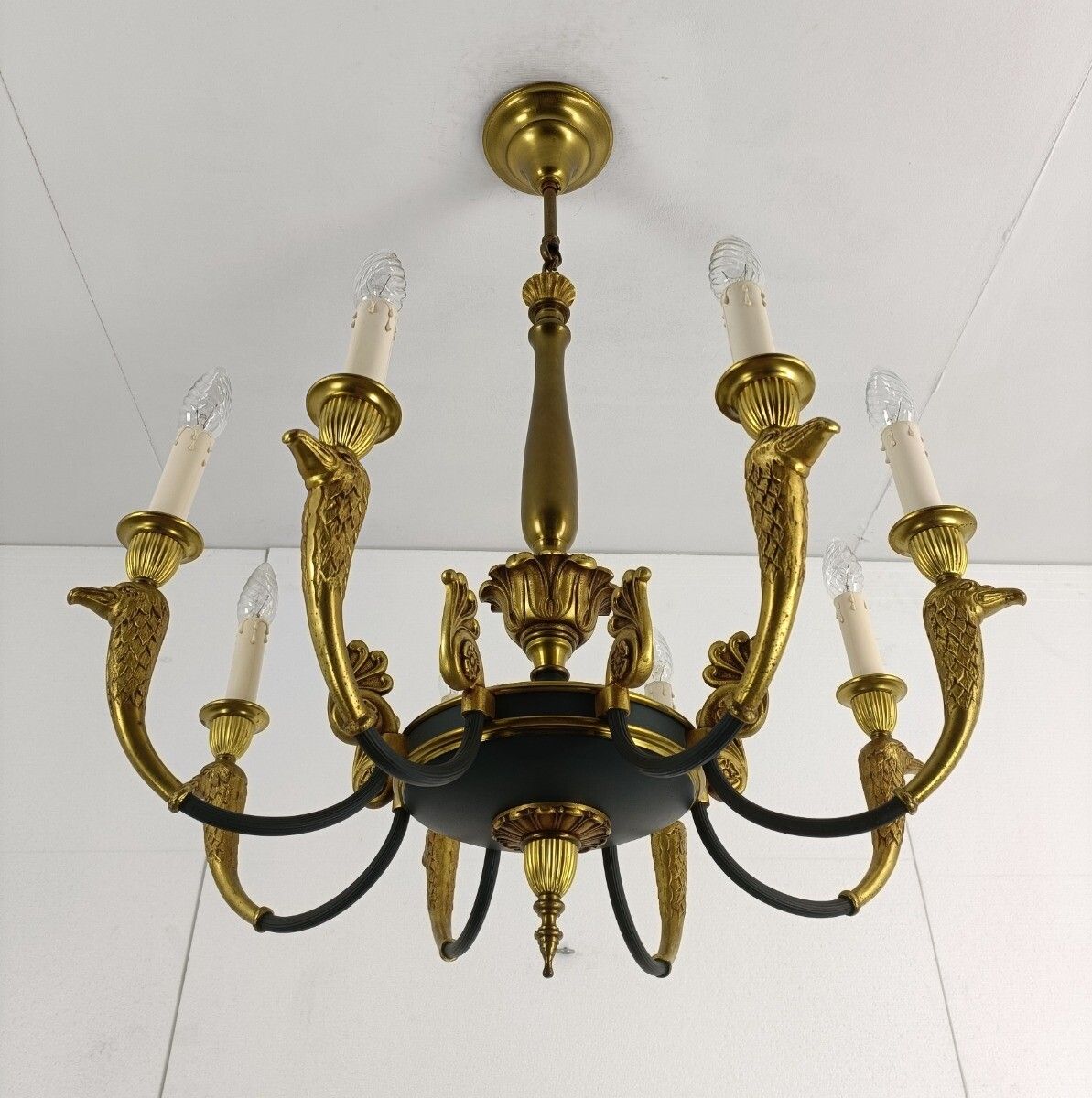 Bronze Doré Brass Antique Art Nouveau Empire Chandelier France 8 Lights Gorgeou photo vinterior