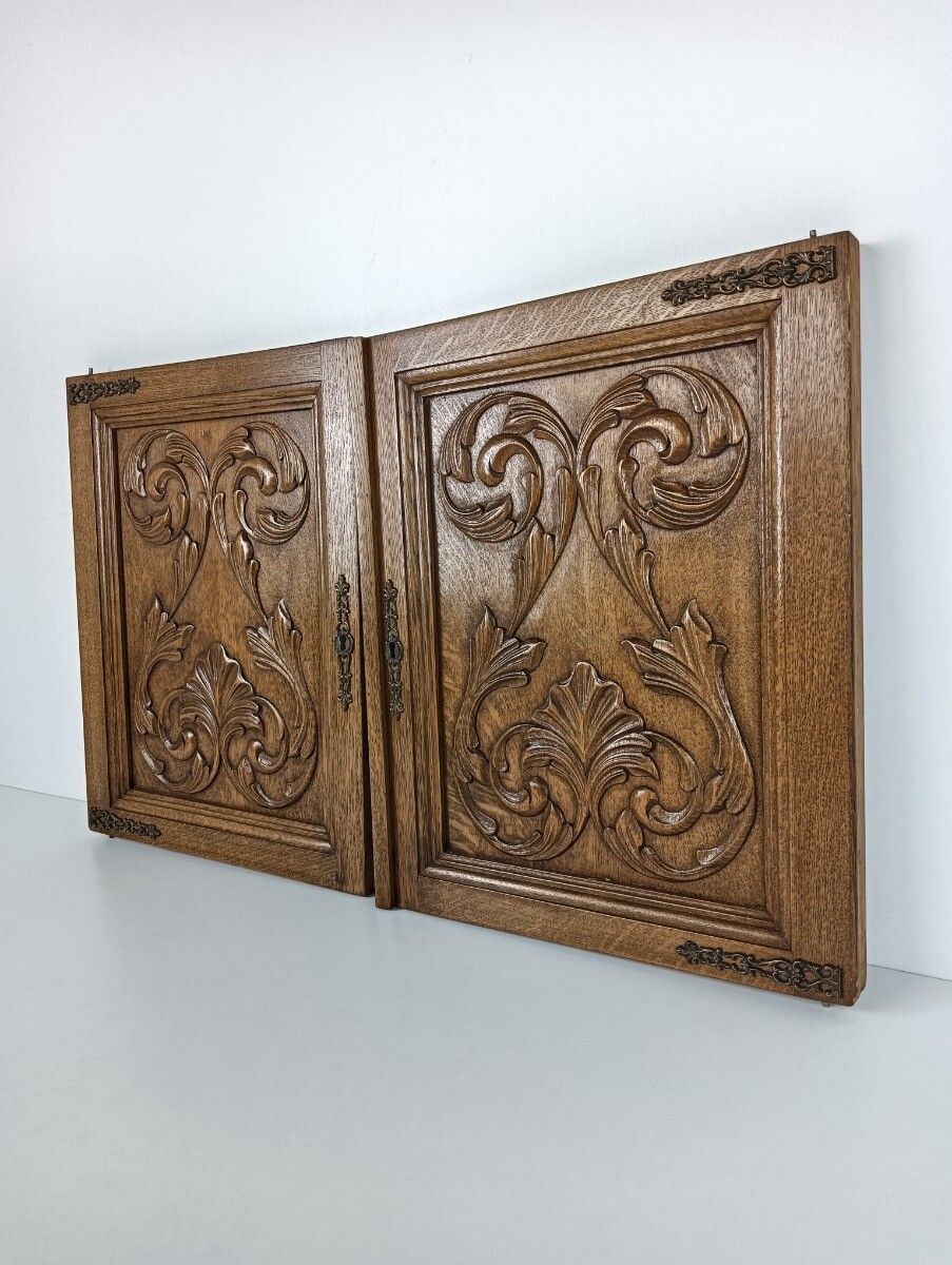 Pair Wooden Door Panels Antique Carved Wood Reclaimed Architectural Salvaged Bra photo furniture