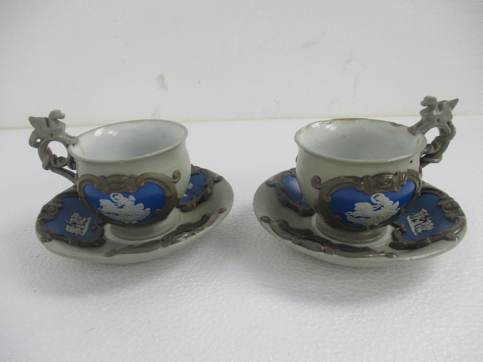 Antique Breakfast Set Mettlach Boch Stoneware Cameo Dragons 1900s Extremely Rare photo furniture