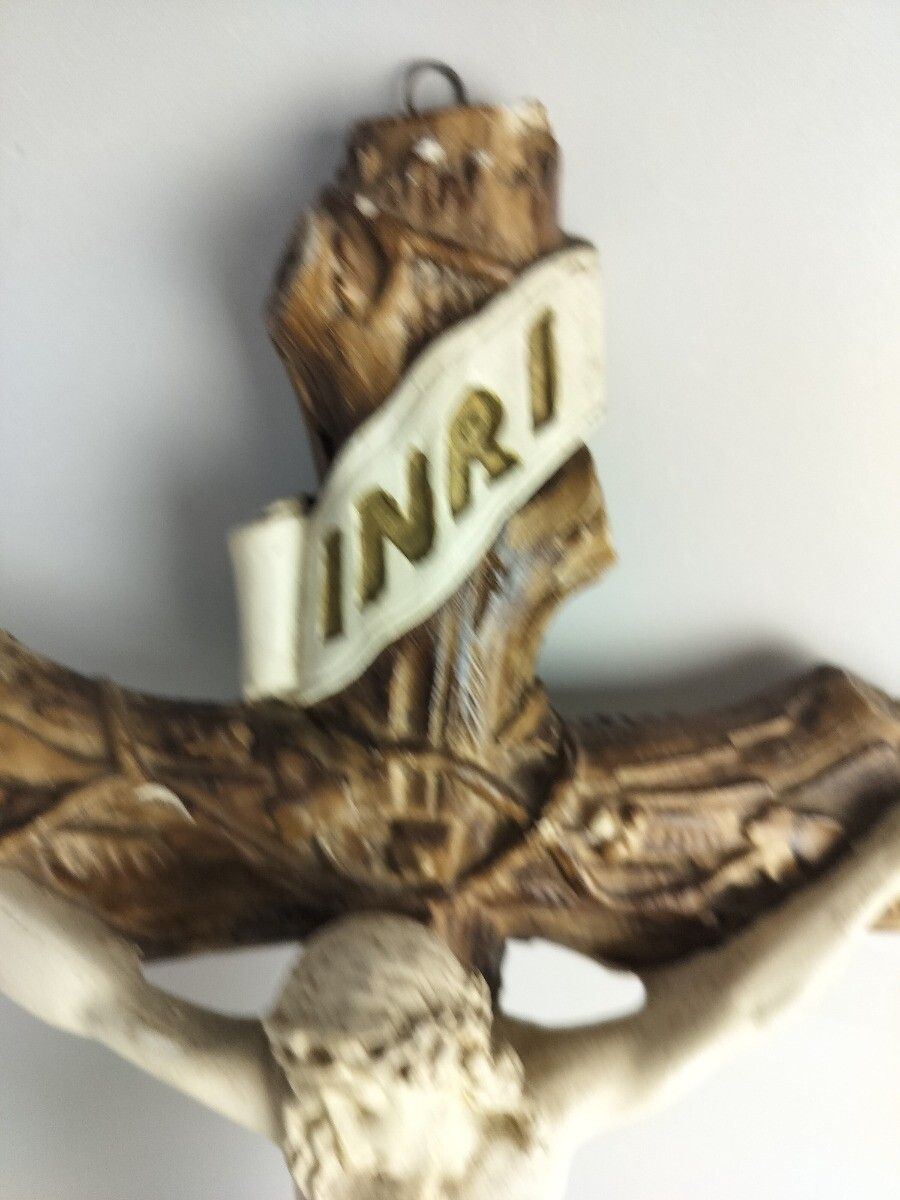 Vintage Plaster Wall Hanging Crucifix Cross Jesus Crist Crucifixion Beatiful Rel photo 121.0