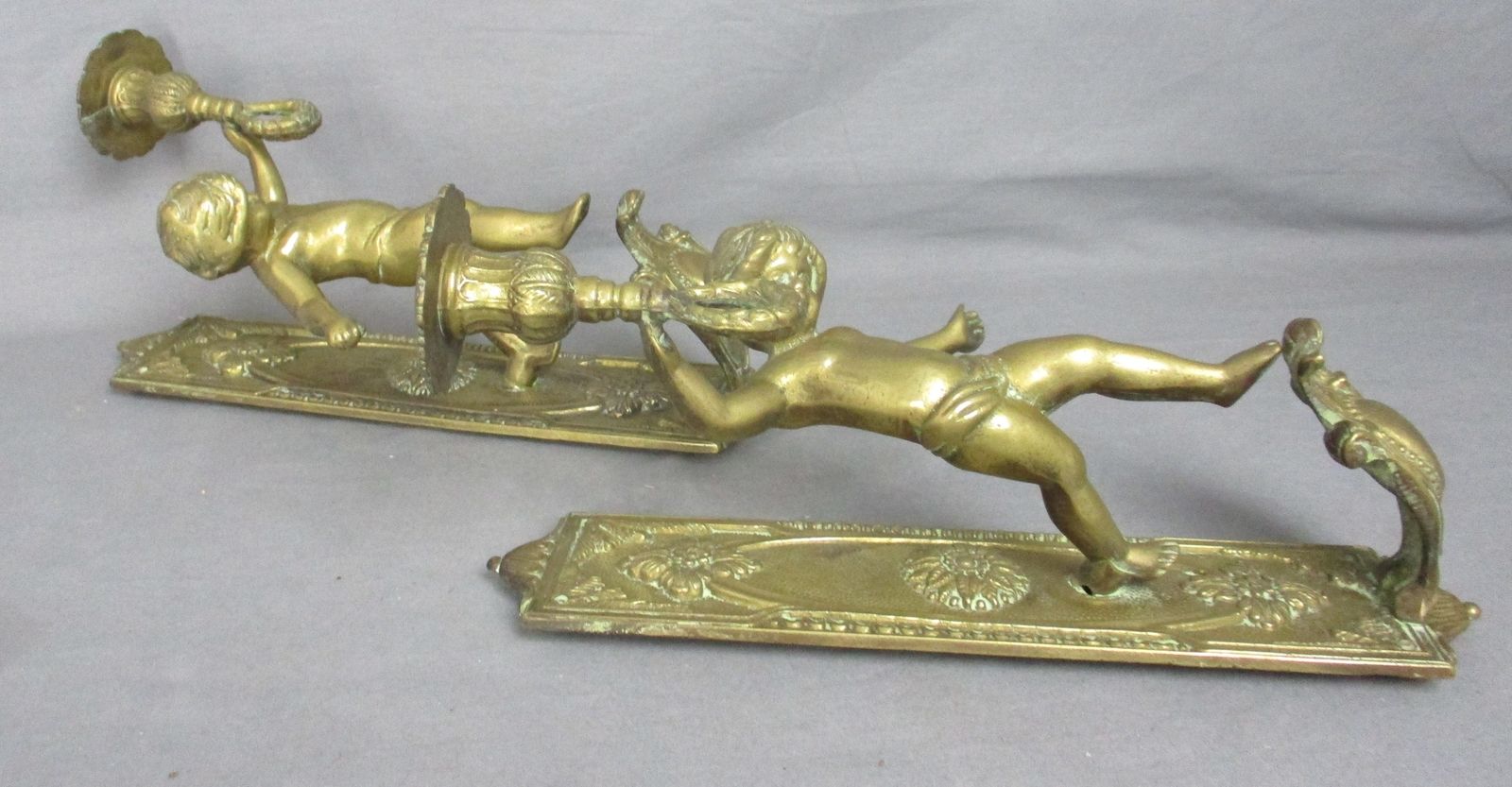 Pair Gorgeous Wall Mounted Sconces Candle Holders Putti Cherub Angels Brass Mark photo Home Decor