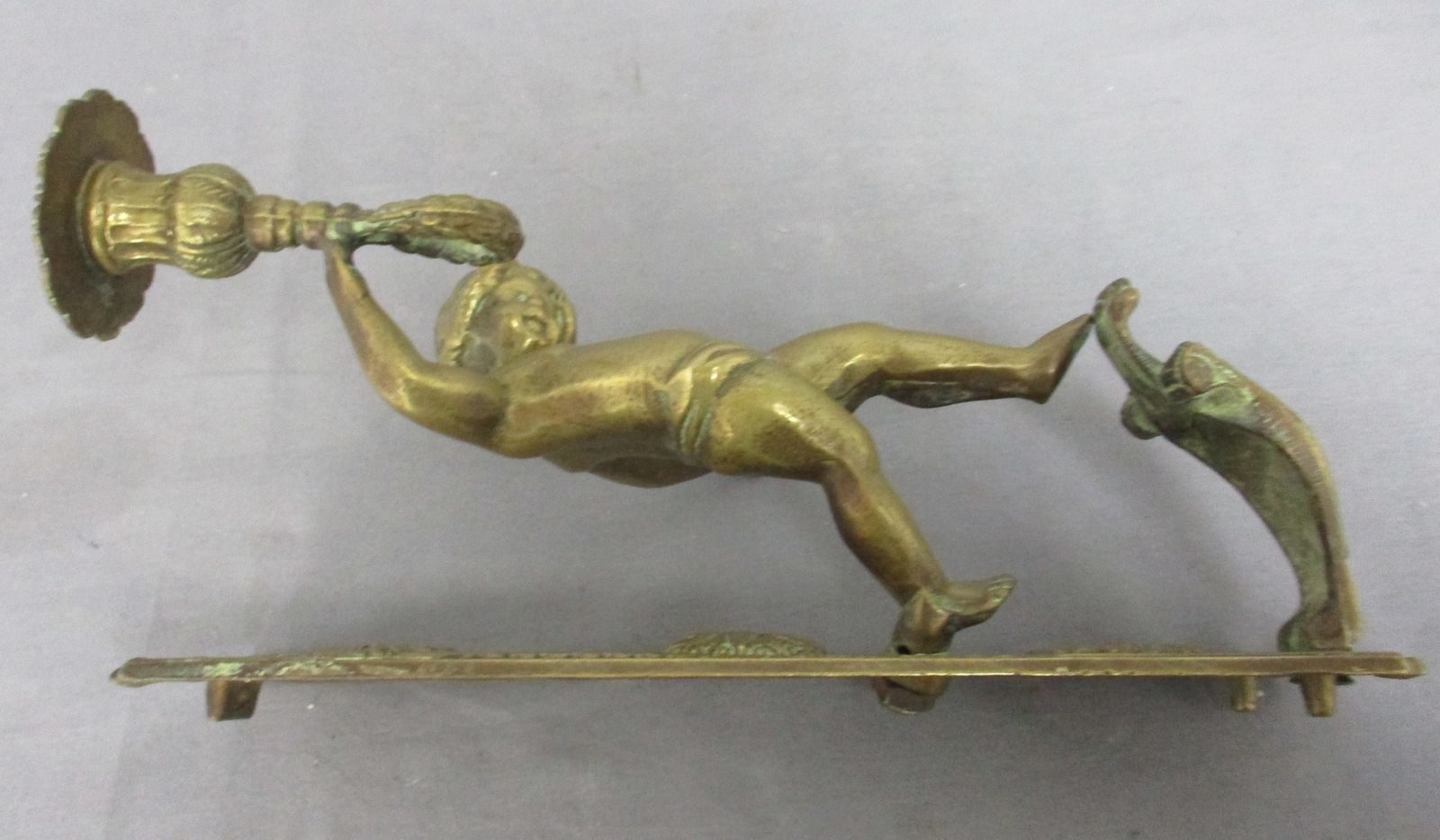 Pair Gorgeous Wall Mounted Sconces Candle Holders Putti Cherub Angels Brass Mark photo 223.0