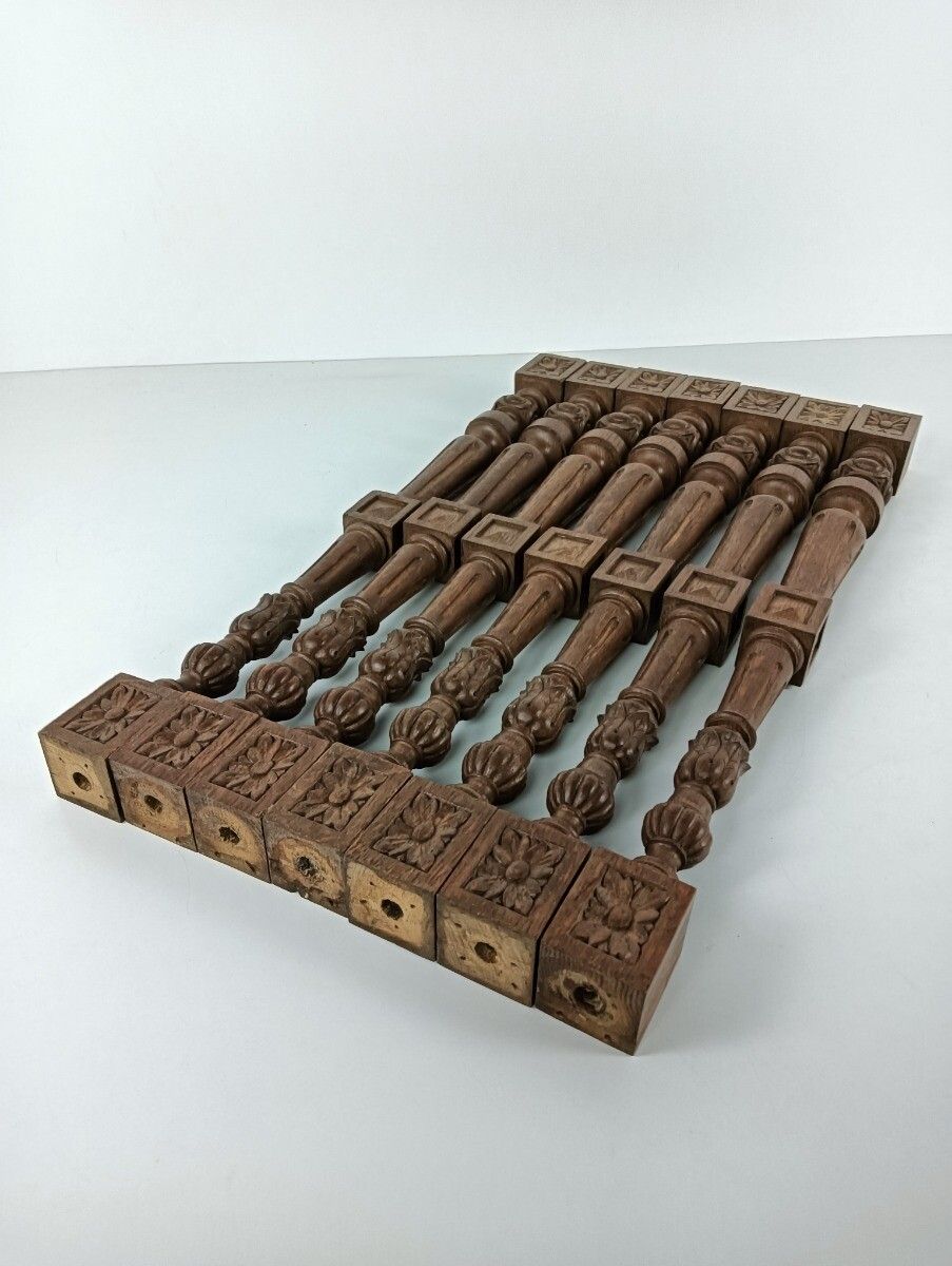 Set Of 7 Corbels Poles Finials, Salvaged Architectural Carved Wood Antique Recla photo buy