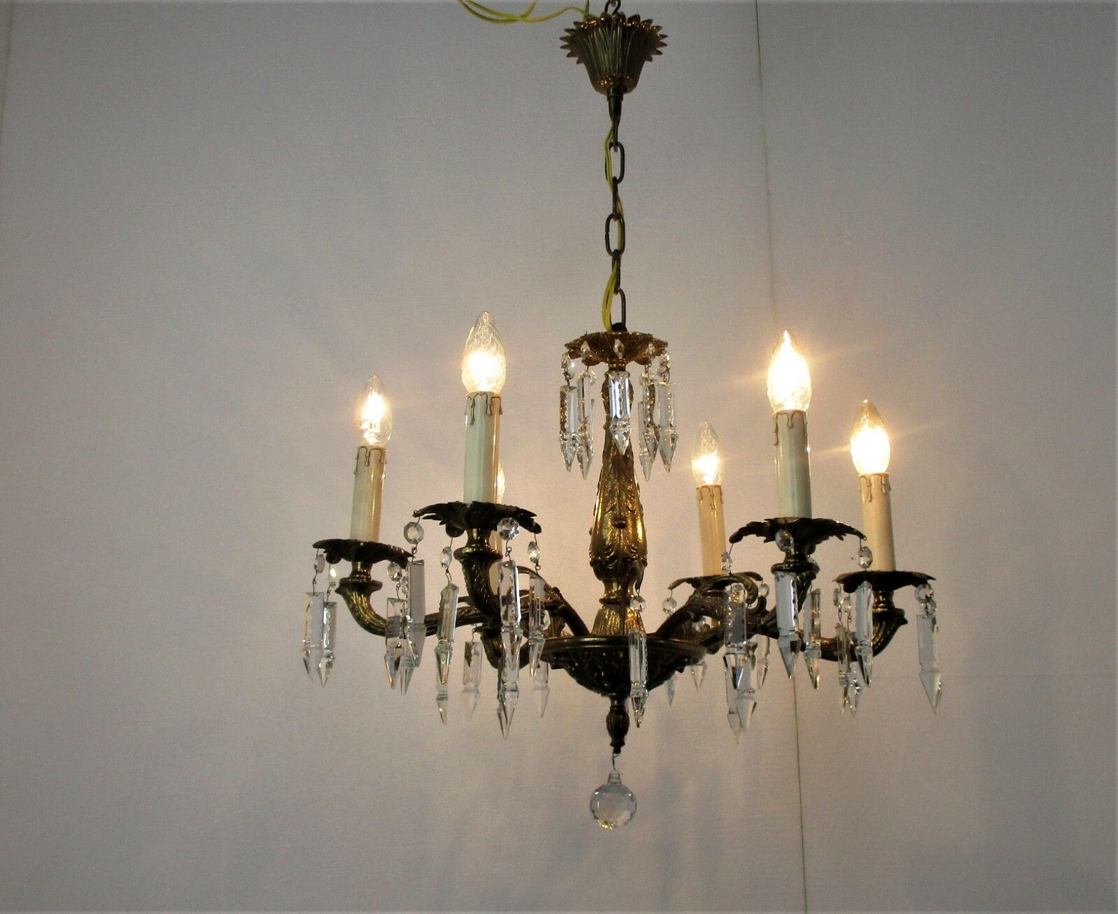 6 Arm Lights Chandelier Revival French Empire Style Brass Ornate Prisms Wow photo furniture