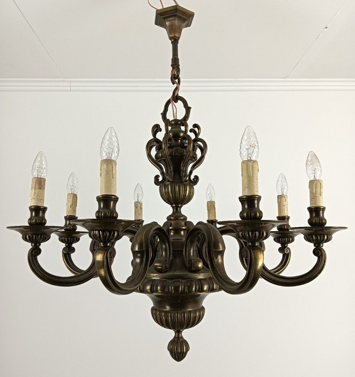 Impressive Bronze Chandelier Flemish Dutch Style Heavy 8 Lights Extremely Rare photo furniture