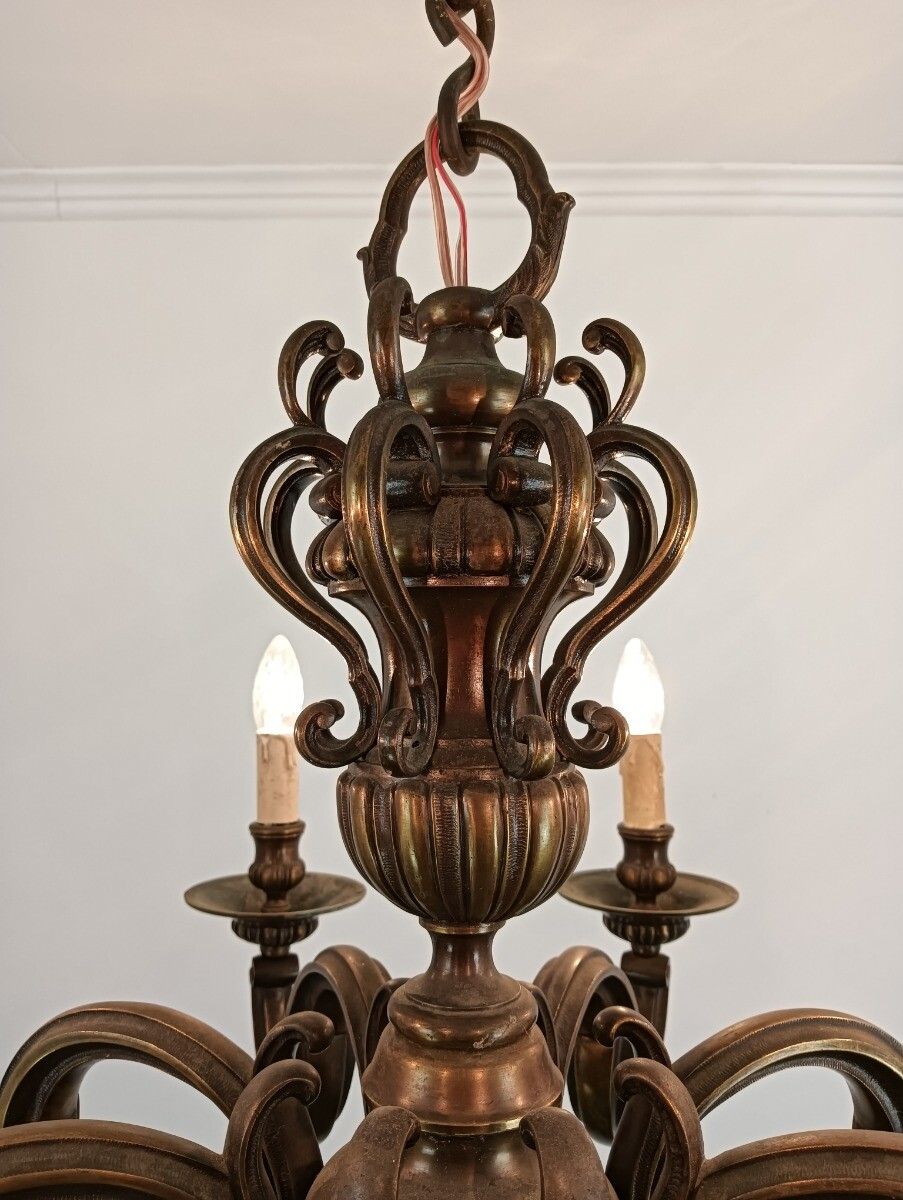 Impressive Bronze Chandelier Flemish Dutch Style Heavy 8 Lights Extremely Rare photo 1498.0