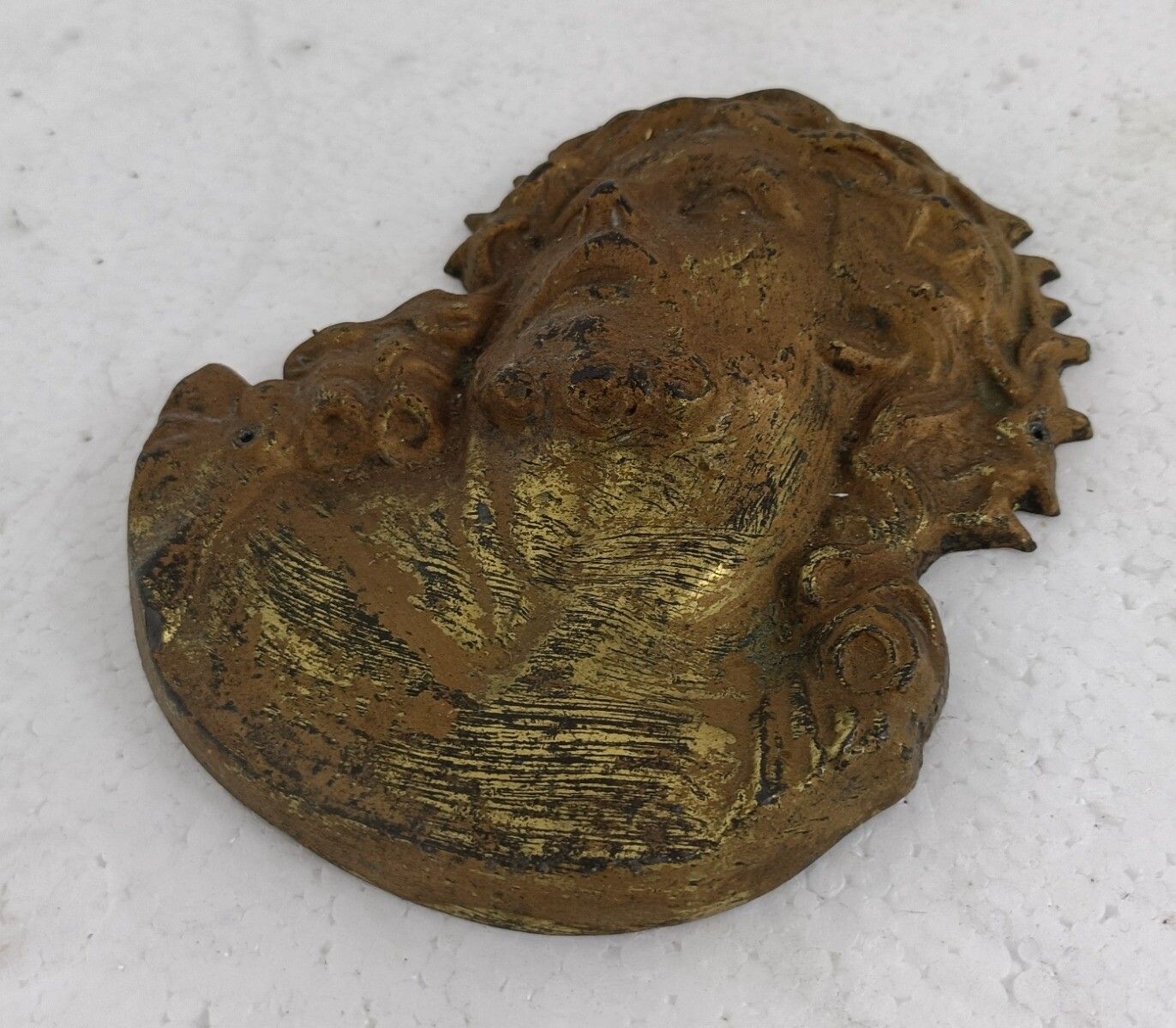Heavy Brass  Wall Hanging  Jesus Christ  Head Of Thorns Plaque Gorgeous Antique photo for sale