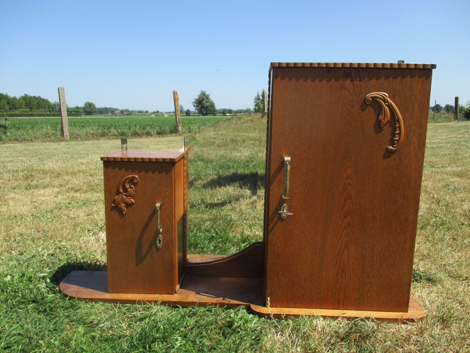 Antique French Kitchen Corner Medicine Cabinet Double Beveled Glass Commode photo for sale