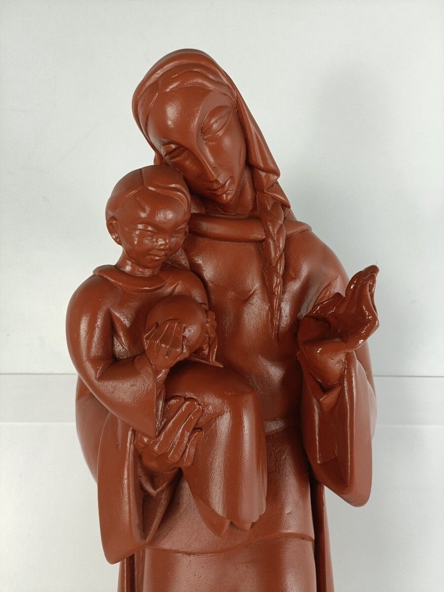 Large Art Deco Antique Statue Virgin Mary Madonna With Infant Albert Poels photo for sale