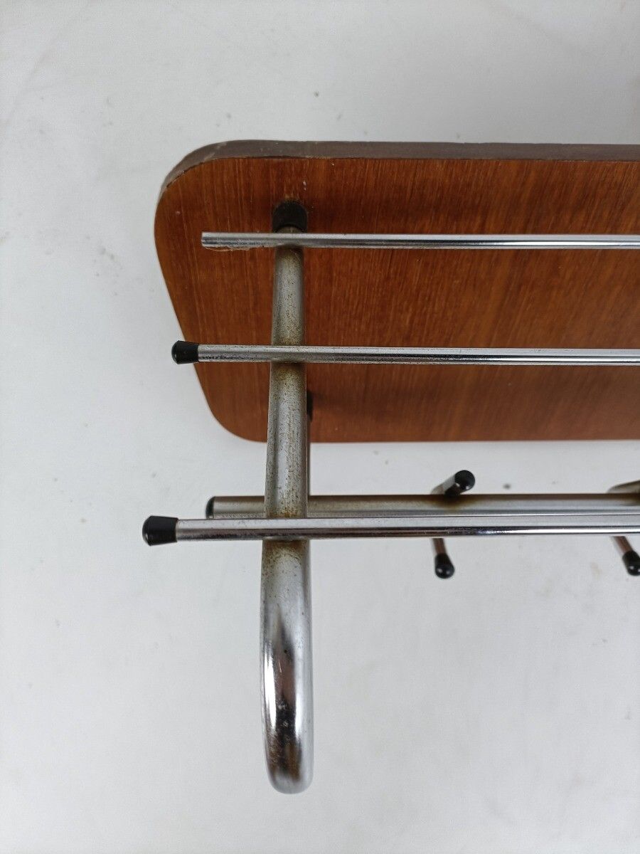Furniture Vintage Mid Century Chrome Wood Coat Hat Rack Railroad Pop Art  Modernist Funky photo