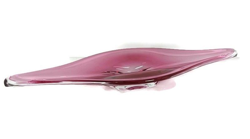 Murano Italy Bowl Dish Centerpiece Cranberry Clear Art Glass Vintage Gorgeous Xl