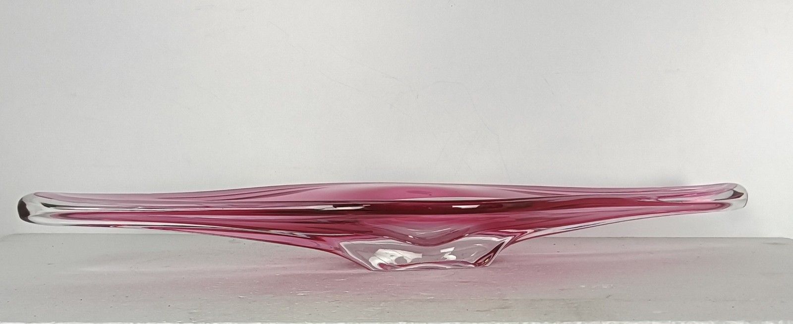 Murano Italy Bowl Dish Centerpiece Cranberry Clear Art Glass Vintage Gorgeous Xl photo Home Decor