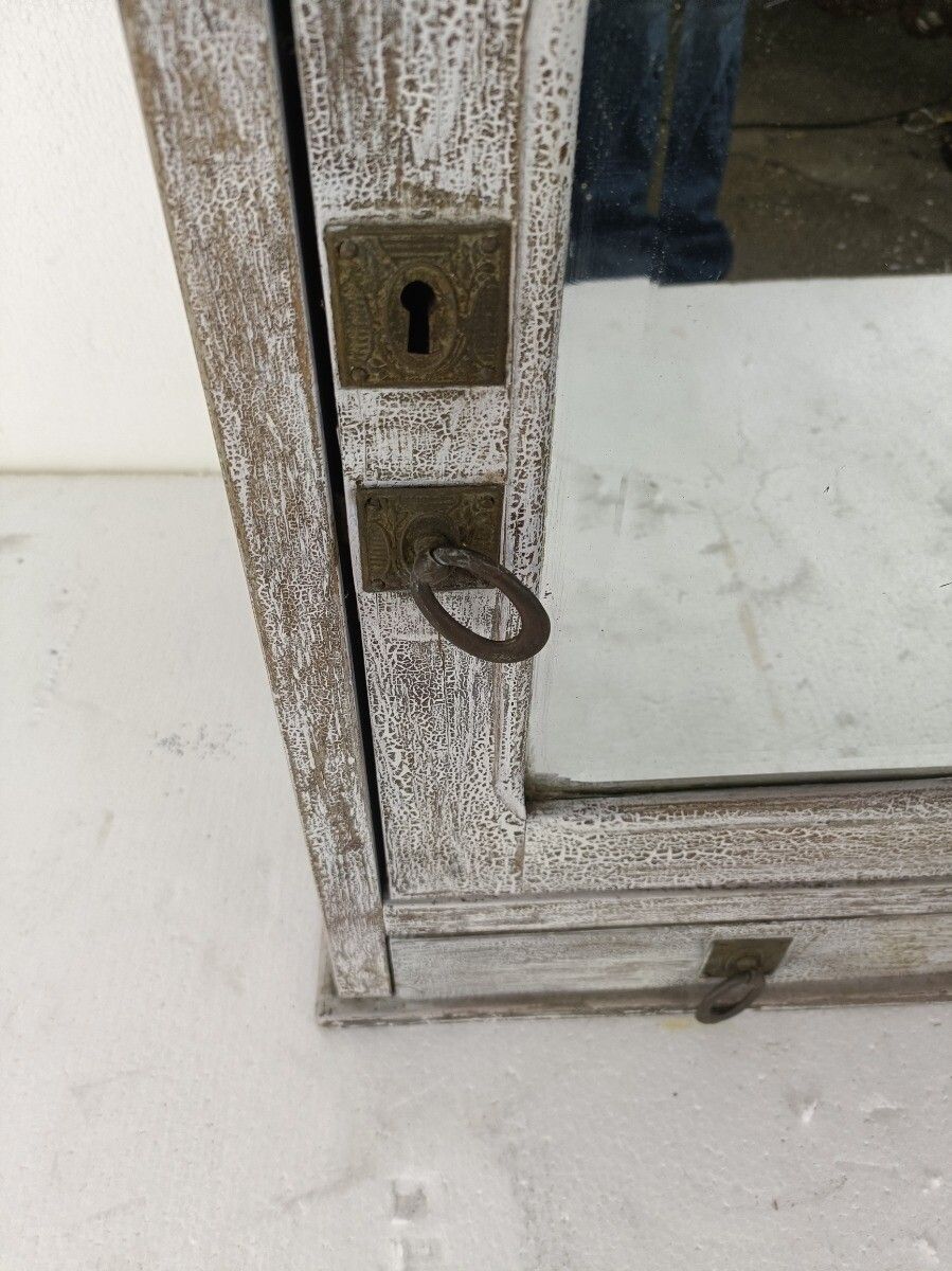 Antique Medicine Apothecary Cabinet Beveled Glass Painted White, Barn Farmhouse photo 244.0