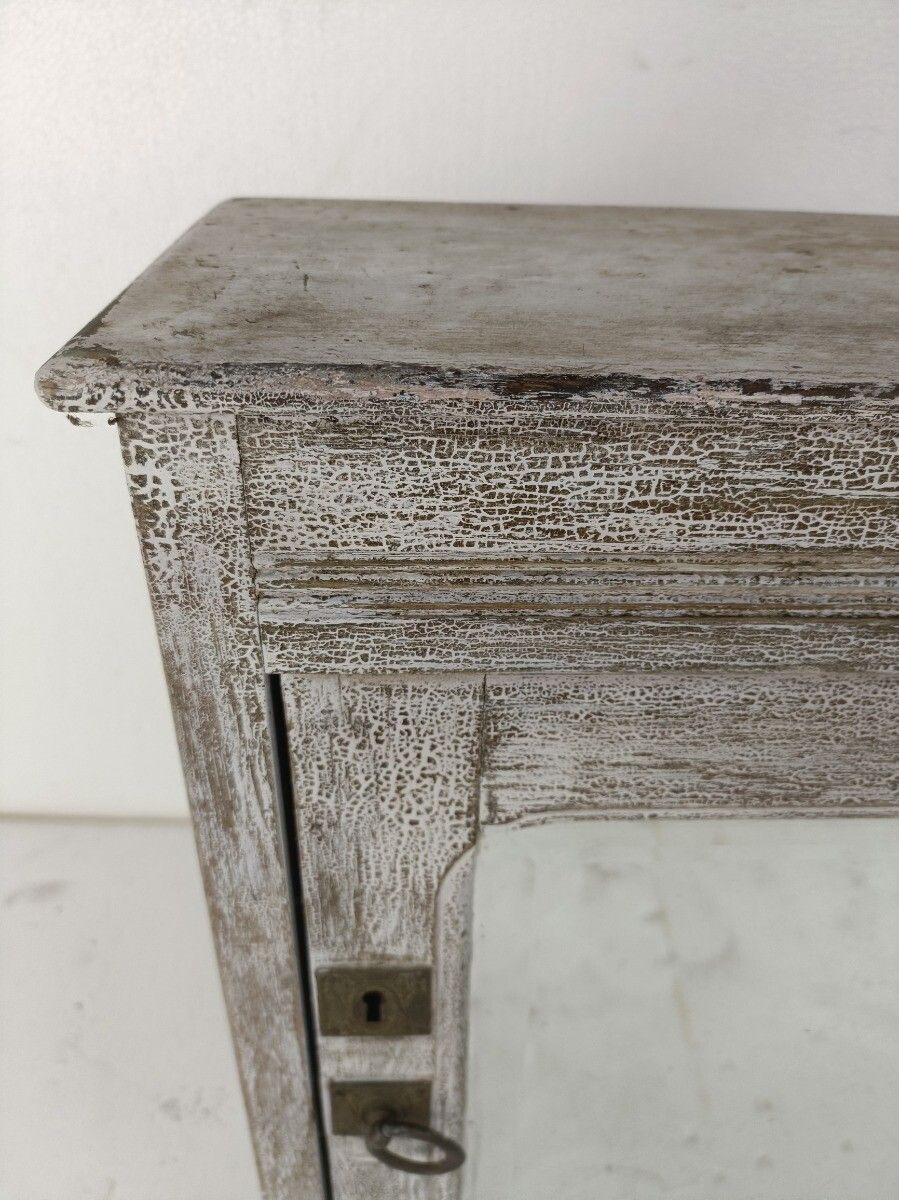 Antique Medicine Apothecary Cabinet Beveled Glass Painted White, Barn Farmhouse photo vinterior