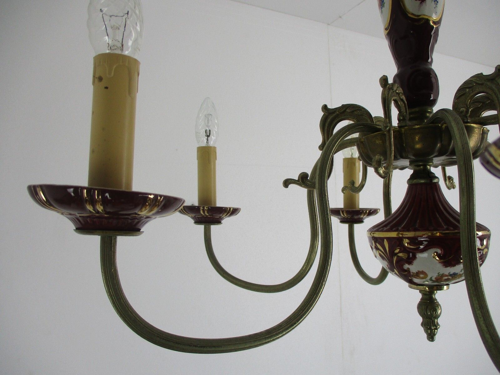 Chandelier 6 Arms Lights Ceramic Porcelain Ceramic Brass Italian Style Flowers photo vinterior